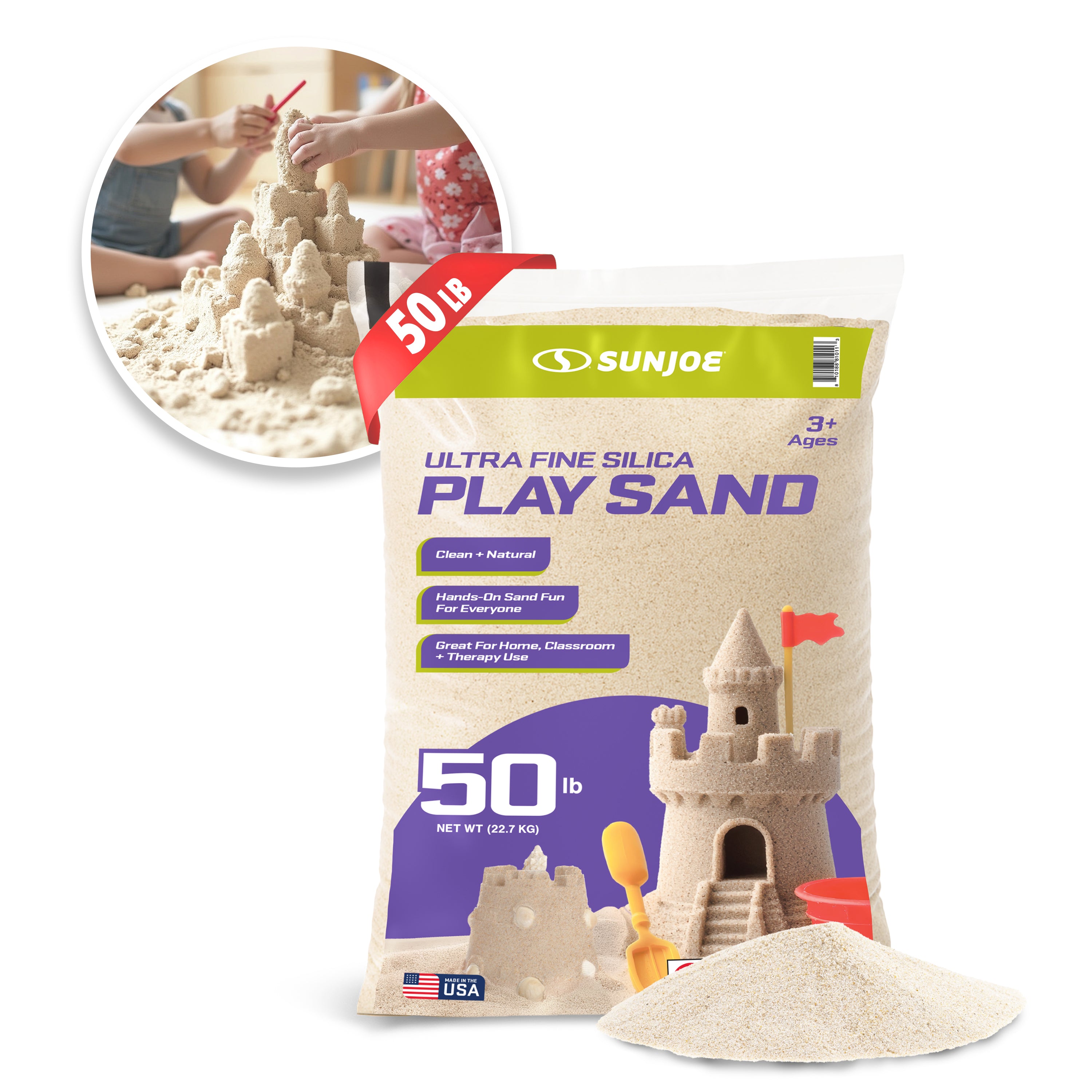 Sun Joe Ultra Fine Silica Play Sand for Sandboxes and Sensory Tables, 50 lbs, PLYSAND50
