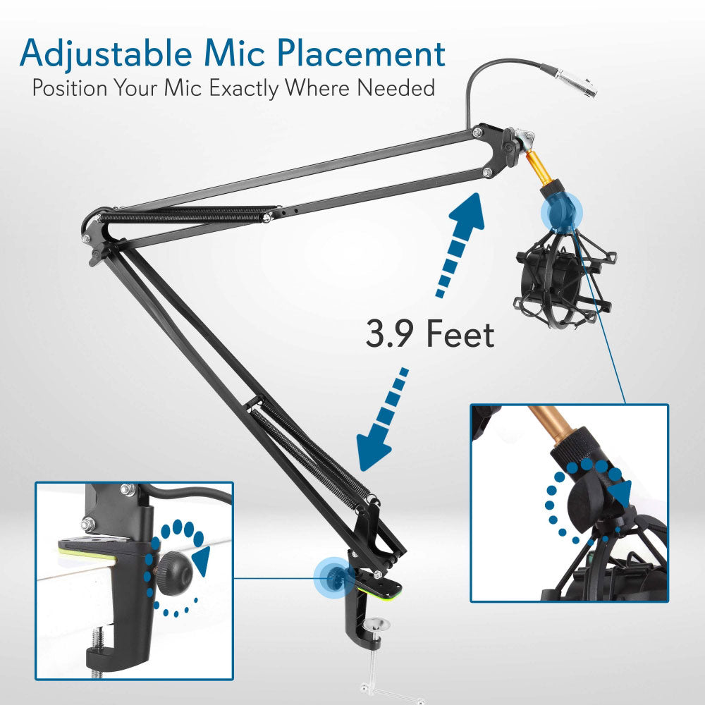 Pyle Microphone Boom Suspension Scissor Spring Arm Clamp On Stand, Black(2 Pack)