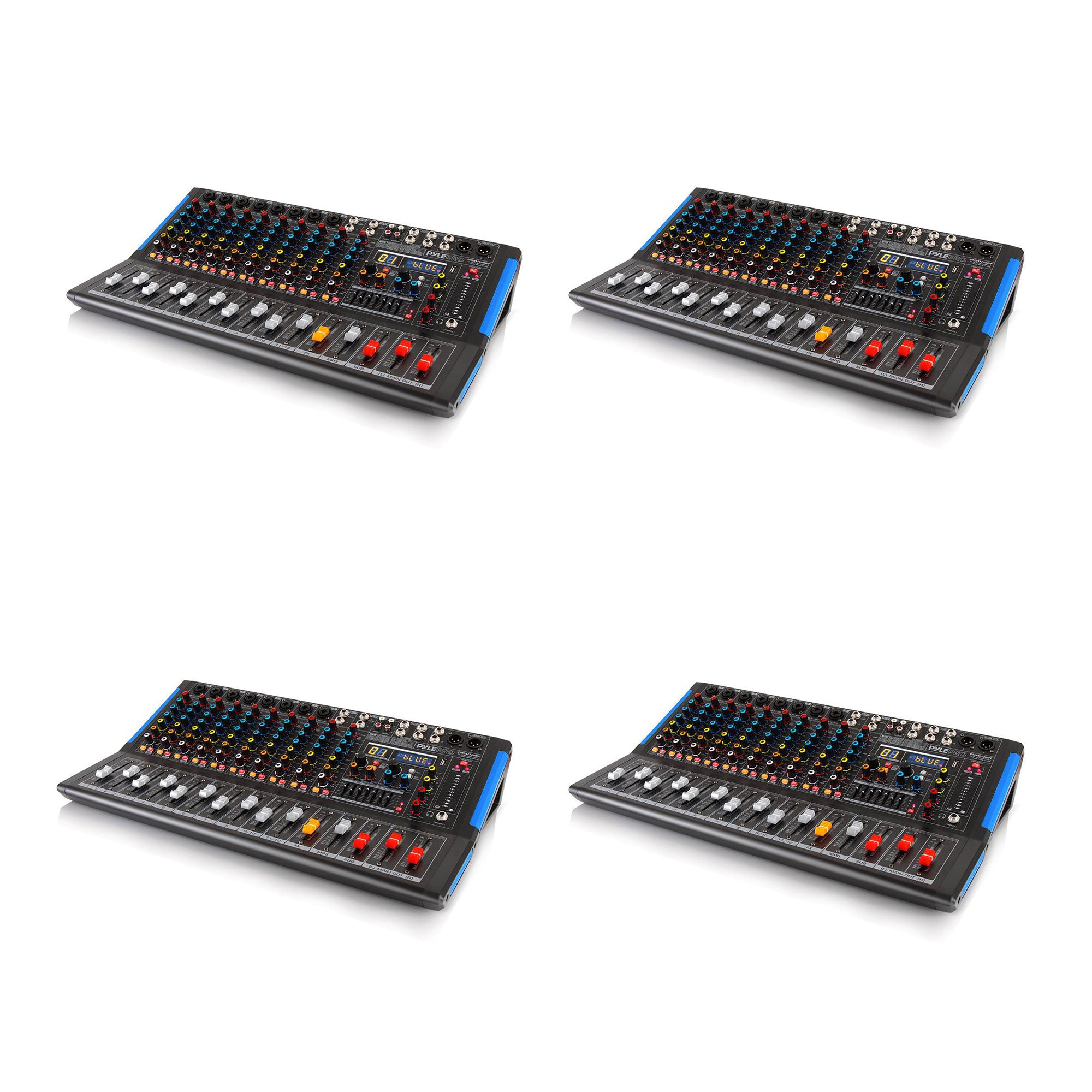 Pyle PMXU128BT 12 Channel Bluetooth DJ Studio Sound Board Mixer System (4 Pack)