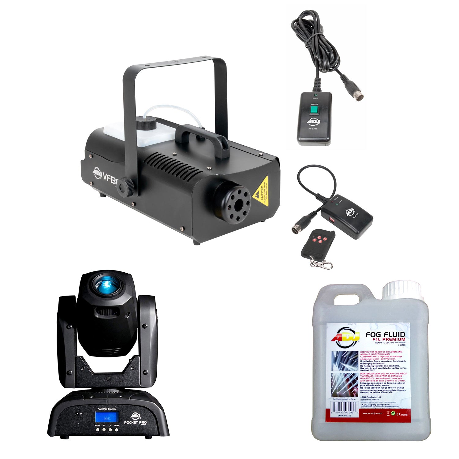 ADJ POCKET PRO 25W Mini Spot Moving Light w/ 7 Colors & Fog Machine & Fog Fluid
