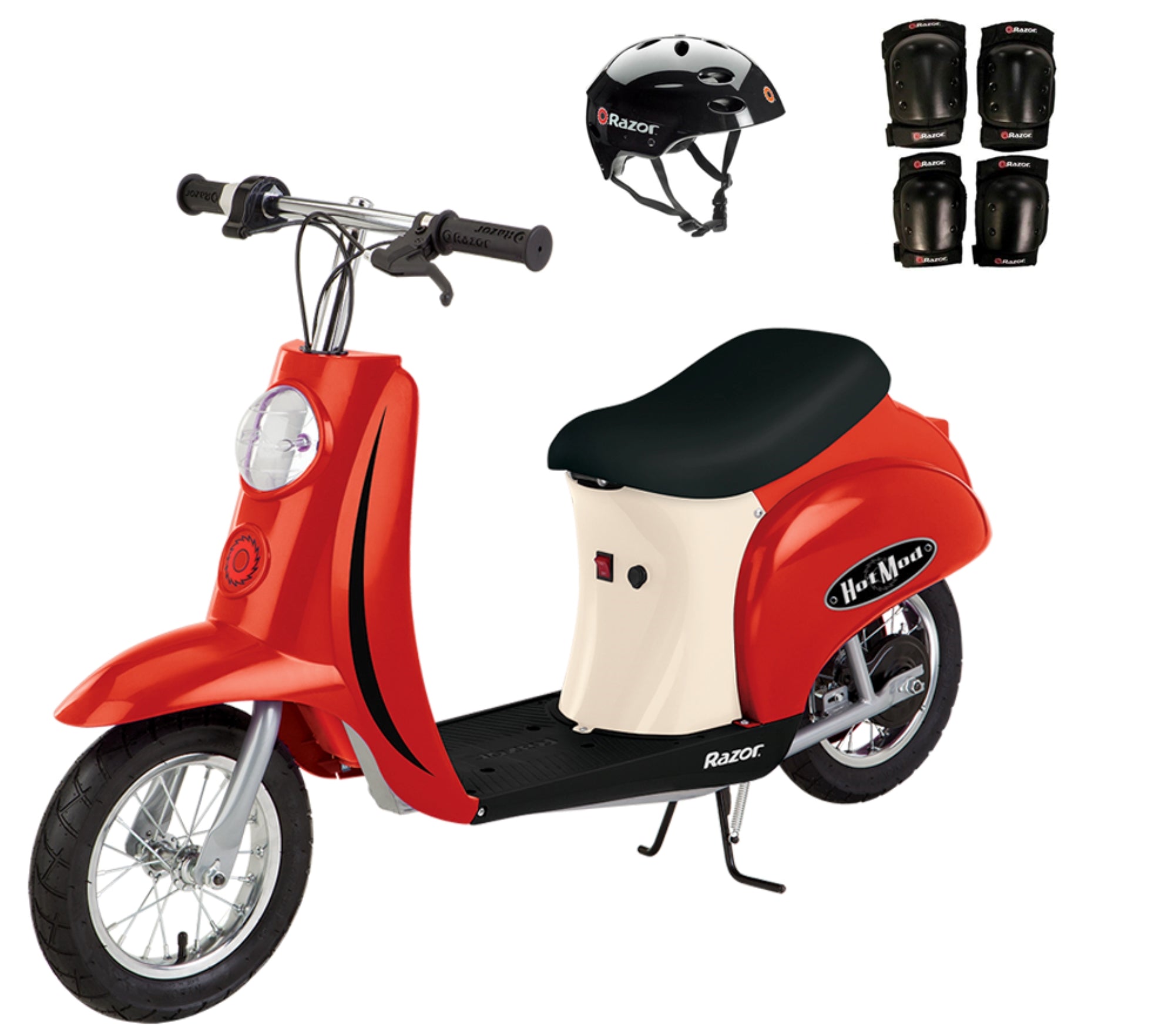 Razor Pocket Mod Euro 250W Electric Kids Scooter w/ Helmet & Safety Pads, Red