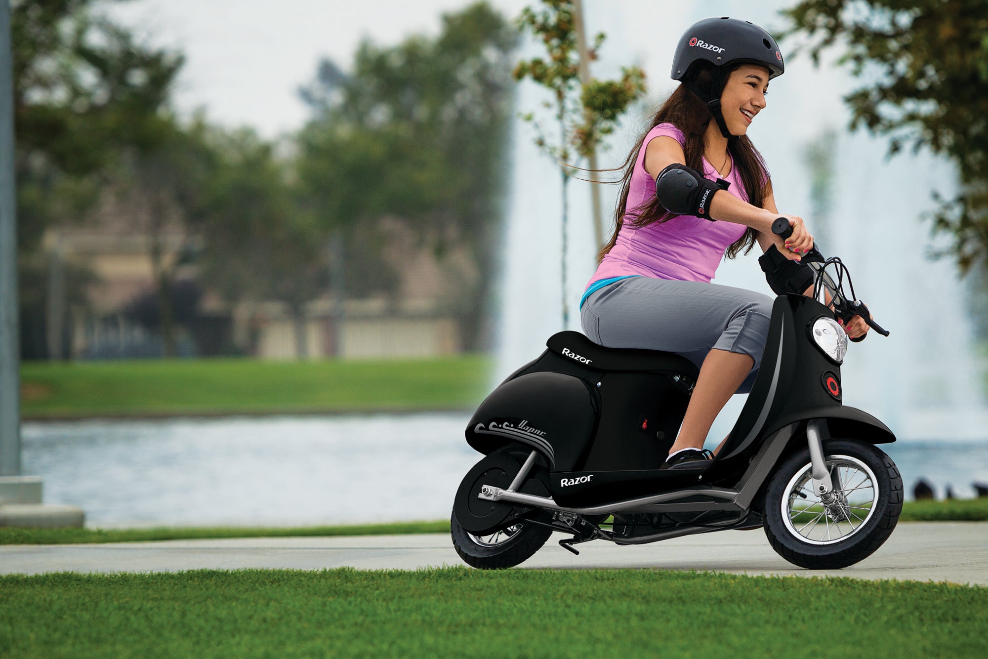 Razor Pocket Mod Miniature Euro 24V Electric Kids Ride On Retro Scooter, Black - VMInnovations