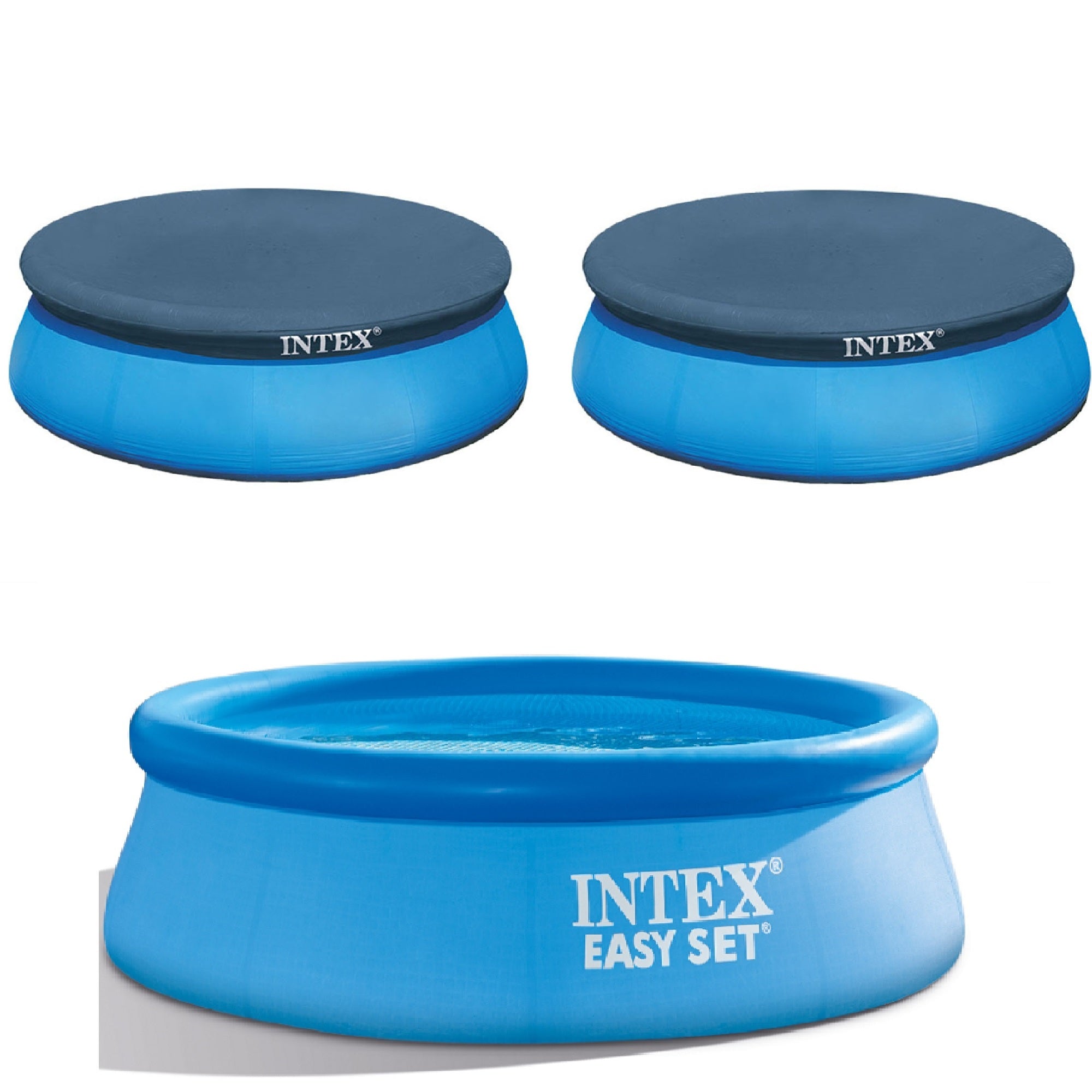 Intex 8ft Above Ground Swimming Pool Cover(2) & 8ft Inflatable Top Round Pool - VMInnovations