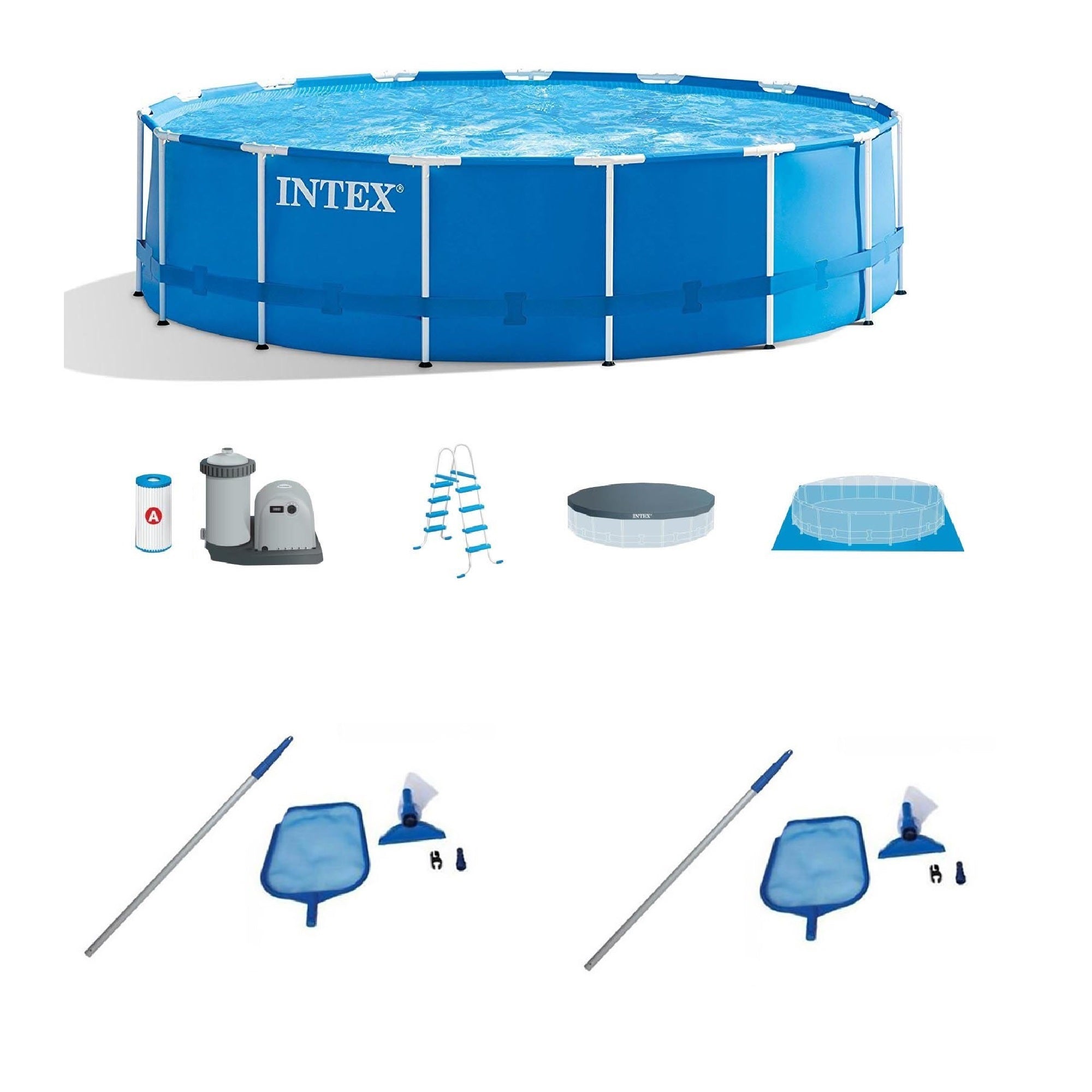 Intex 15ft x 48in Above Ground Pool & Intex Maintenance Pool Kit (2 Pack)