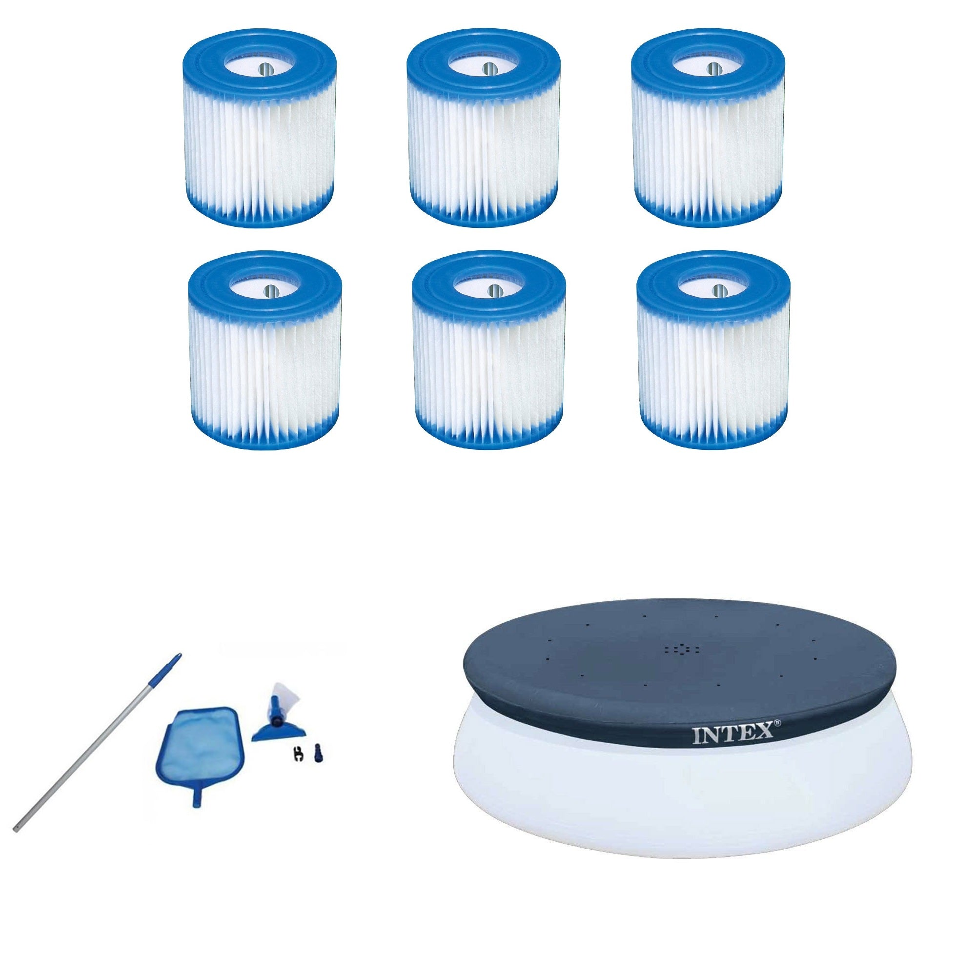 Intex Type H Replacemant Filter Cartridge (6), Cleaning Kit & 10ft Pool Cover - VMInnovations