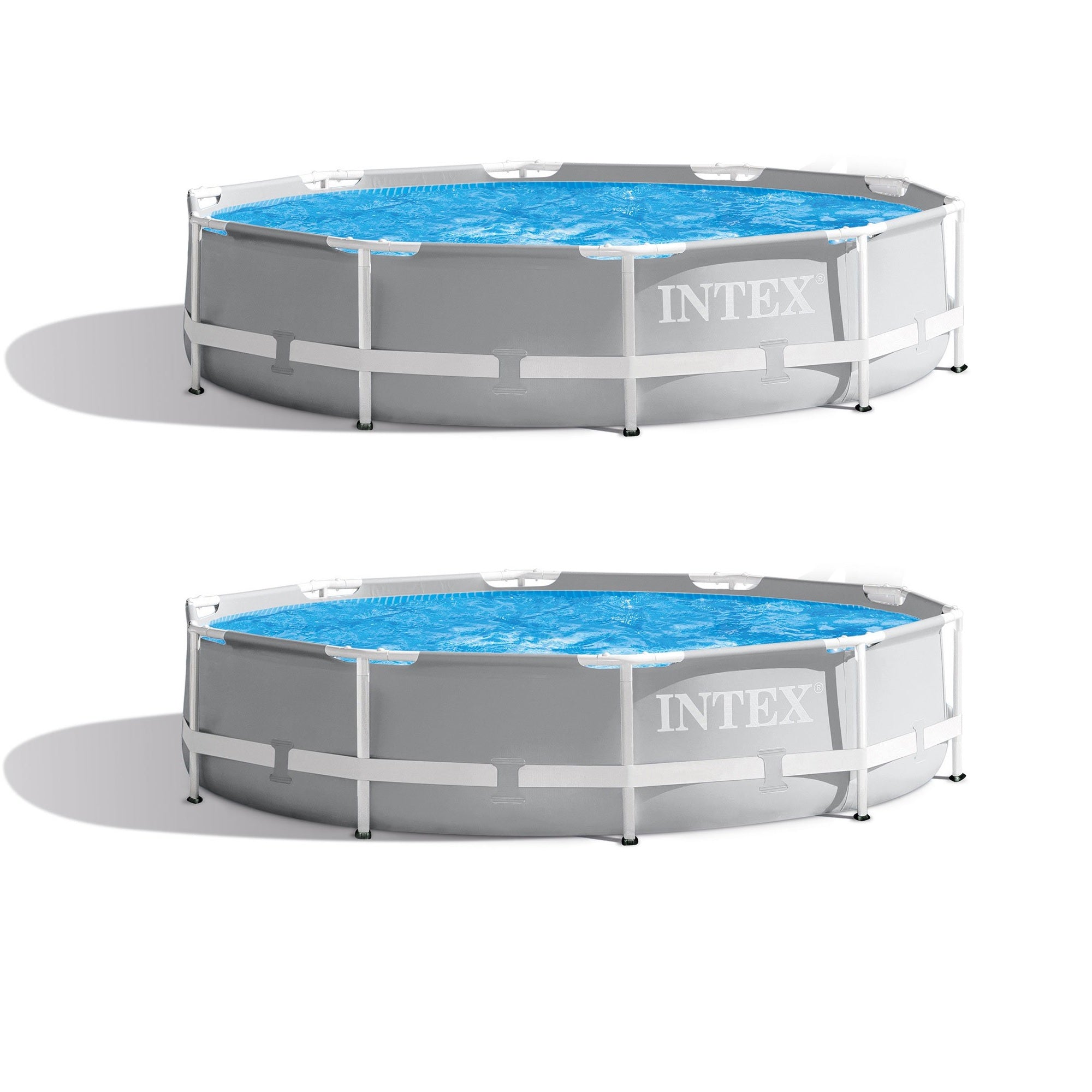 Intex Prism Frame 10ft x 30in Round Above Ground Outdoor Swimming Pool (2 Pack) - VMInnovations