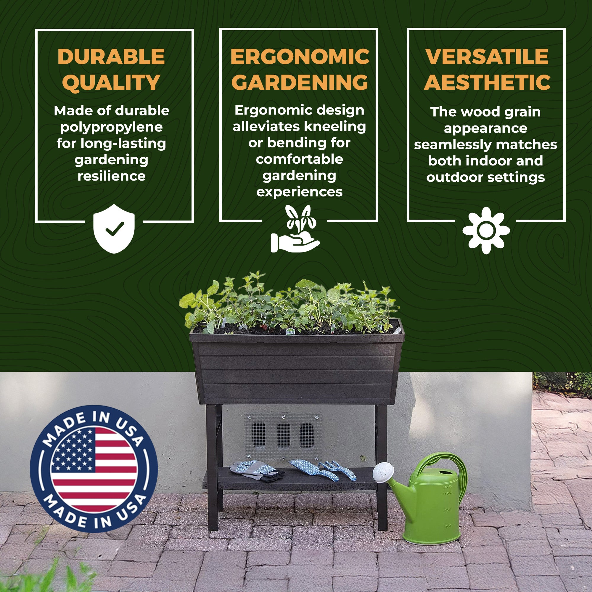 Polymer Outdoor Products 14.5" L x 32.25" W x 31.12" H Raised Garden Bed, Brown