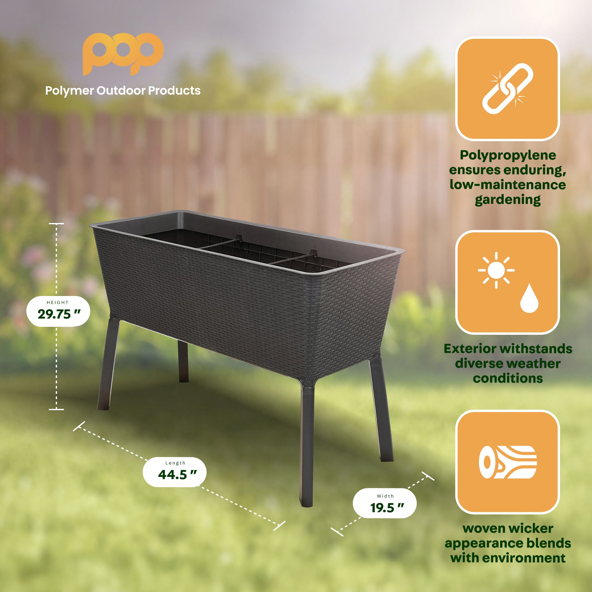 Polymer Outdoor Products 19.5" L x 44.5" W x 29.75" H Raised Garden Bed, Brown - VMInnovations