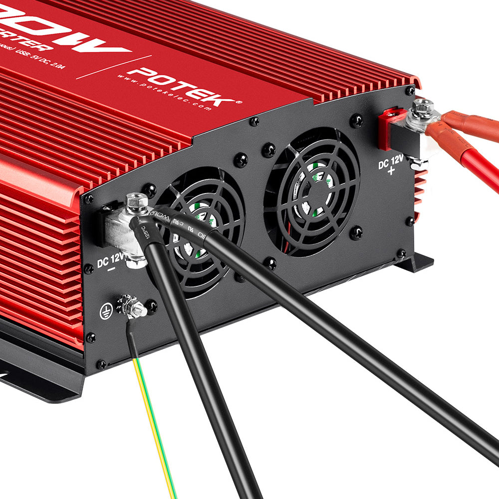 Potek 3000W 4 AC Outlet & 2 USB Port Portable Power Inverter, Red (Open Box)
