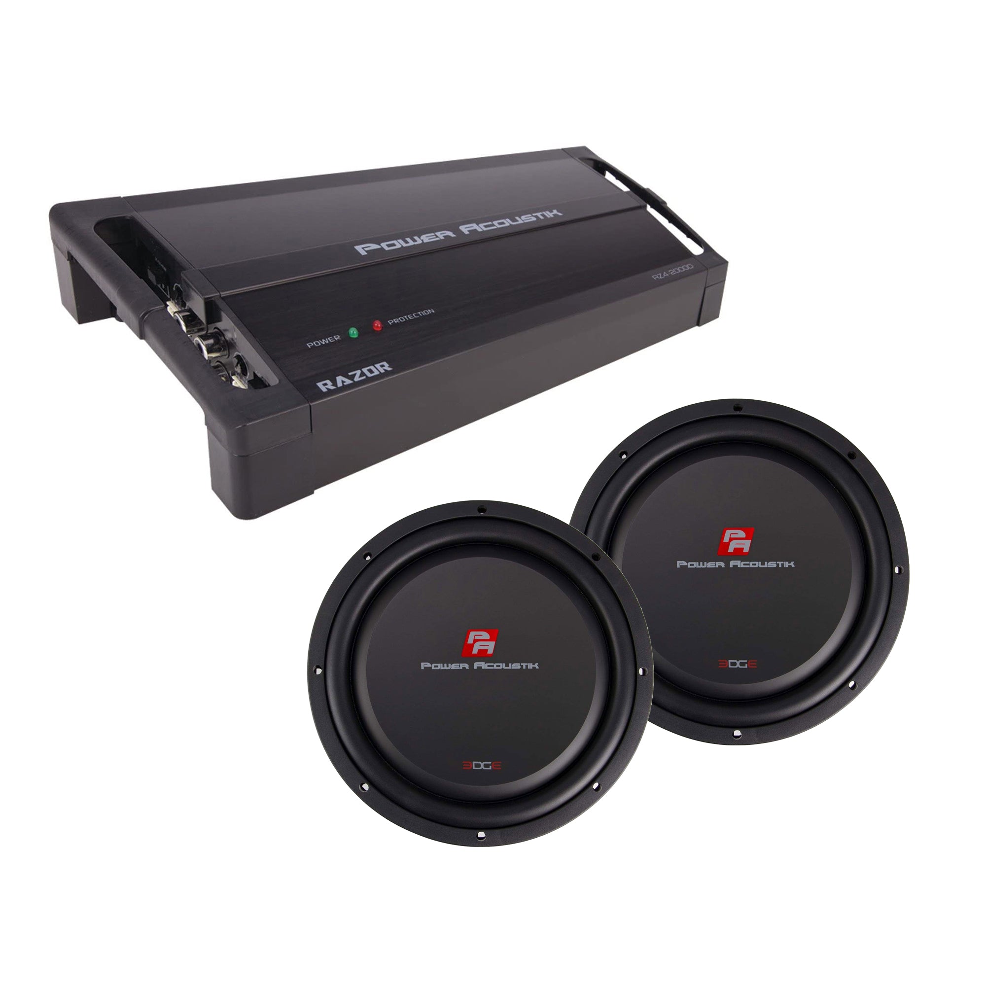 Power Acoustik Monoblock Amplifier & 10 Inch 600W Subwoofer Speakers (2 Pack)