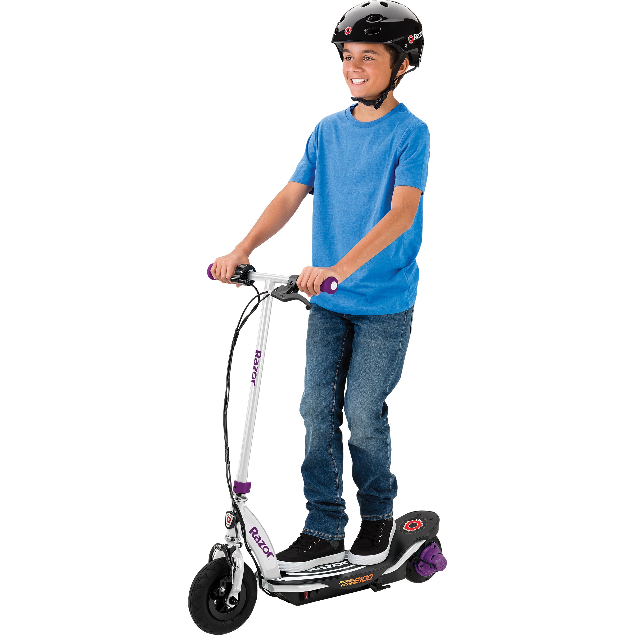 Razor Power Core E100 Kids RideOn Electric Motorized Scooter with Helmet, Purple