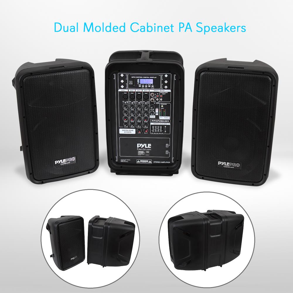 Pyle 2 x PPHP28AMX 8 Inch Bluetooth PA Loud Speaker and 8 Channel Mixer (2 Pack)