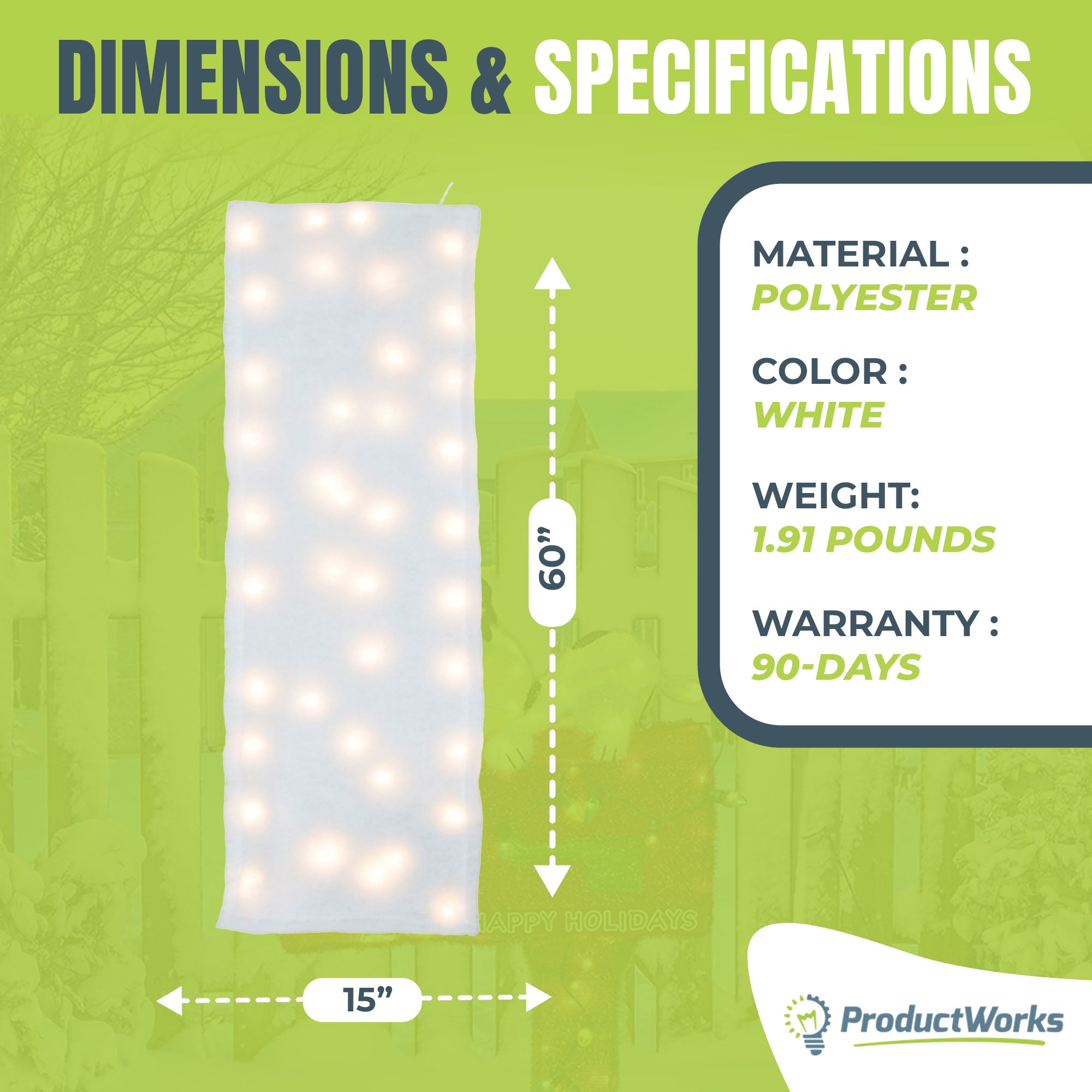 ProductWorks Pre-Lit Snow Cover Blanket 8 Function Decoration, 60" x 15" (Used) - VMInnovations