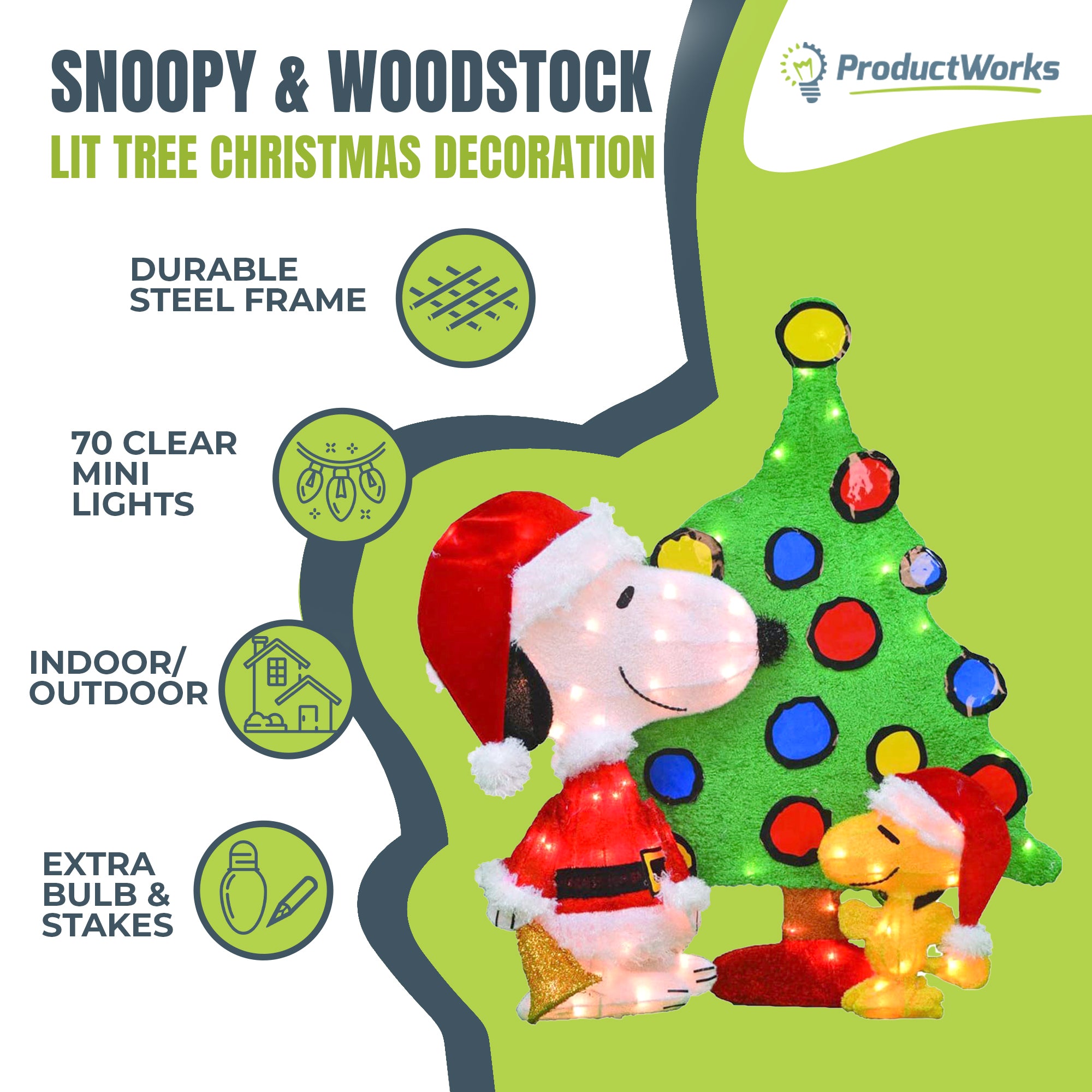 ProductWorks Peanuts 32" Snoopy & Woodstock Lit Tree Yard Decoration (Open Box)