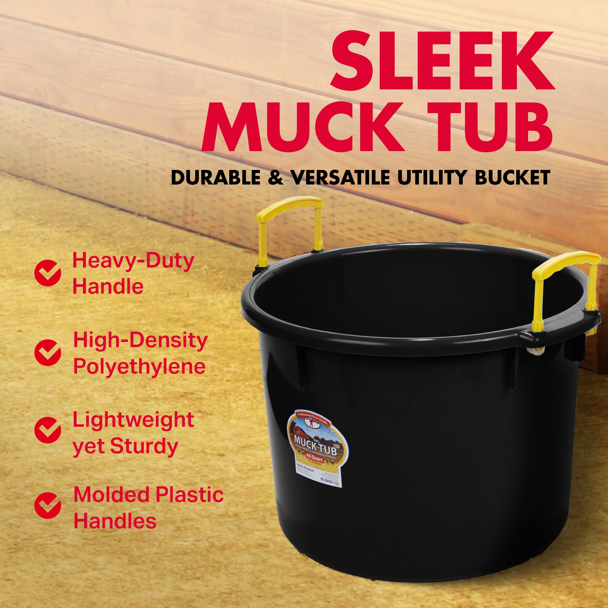 Little Giant 40qt Durable & Versatil Muck Tub w/Handles, Black (Open Box) - VMInnovations