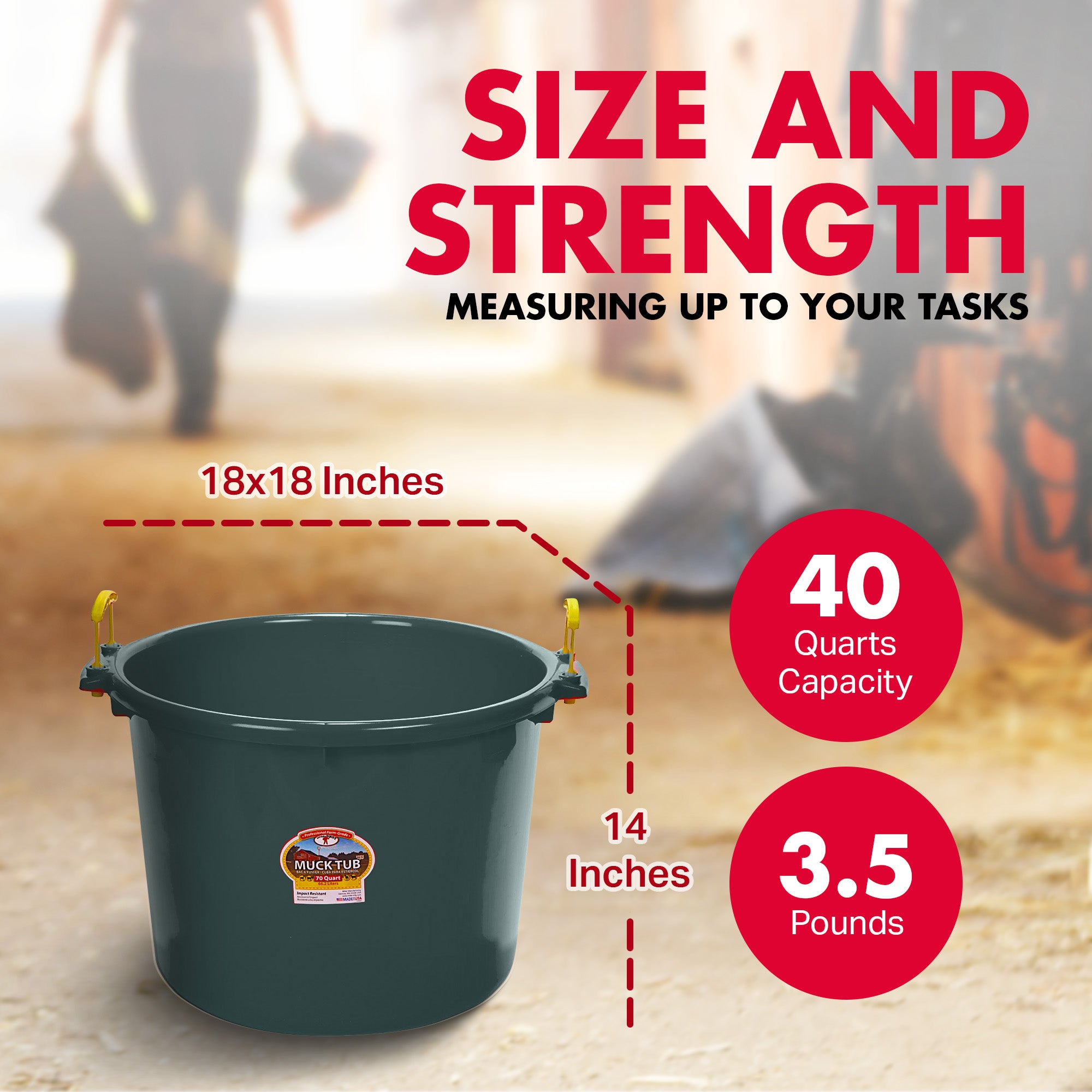 Little Giant 40 Quart Durable and Versatile Utility Muck Tub w/Handles, Green - VMInnovations