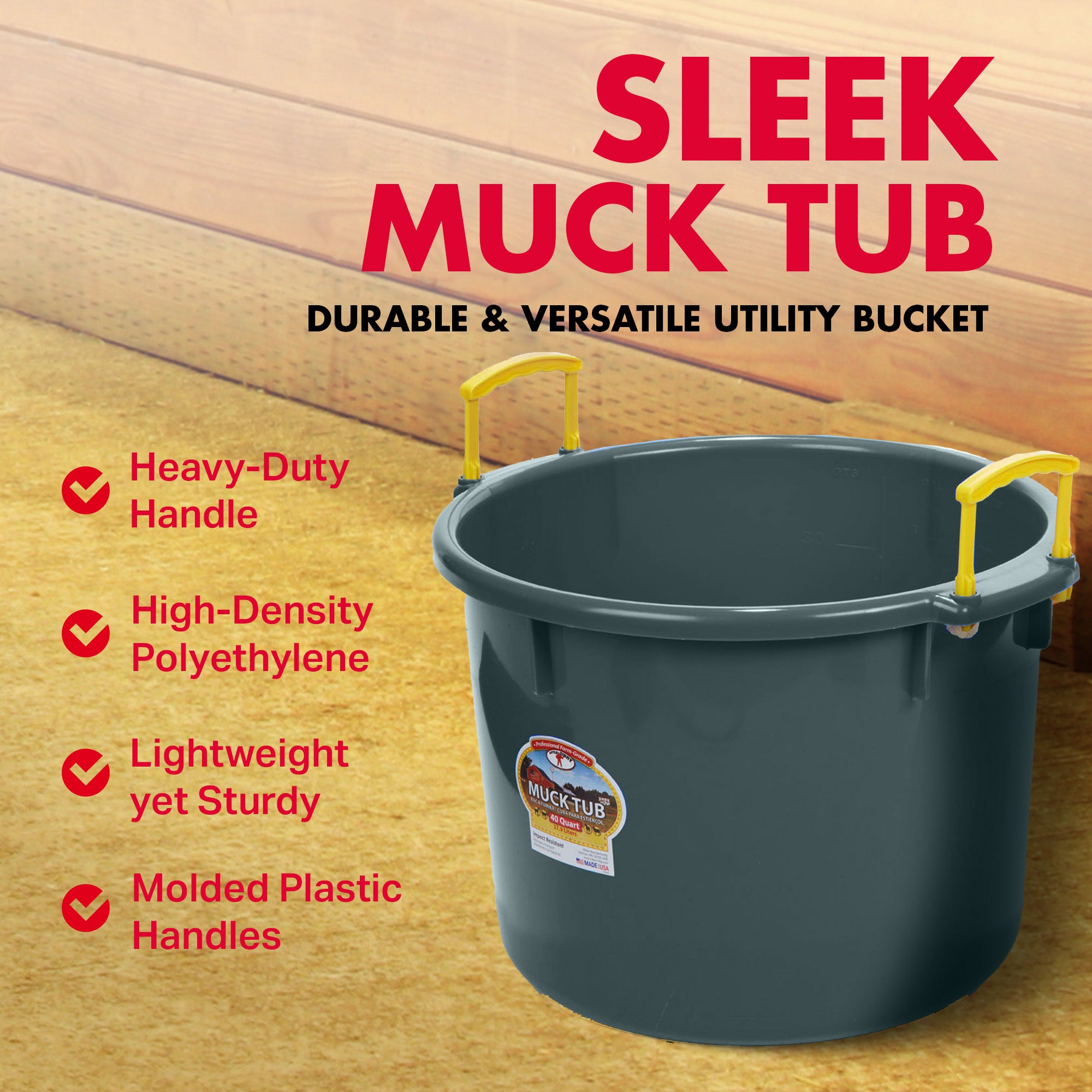 Little Giant 40 Quart Durable and Versatile Utility Muck Tub w/Handles, Green - VMInnovations
