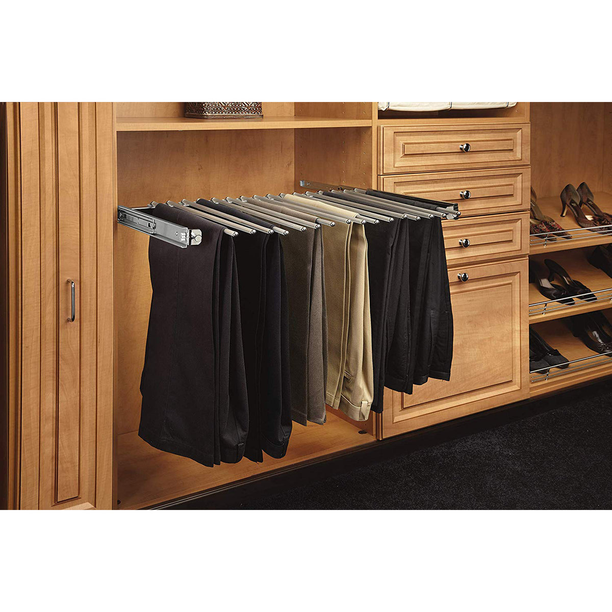 Rev-A-Shelf 30" Pull Out Pants Organizer for Custom Closet, Chrome, PSC-3014CR