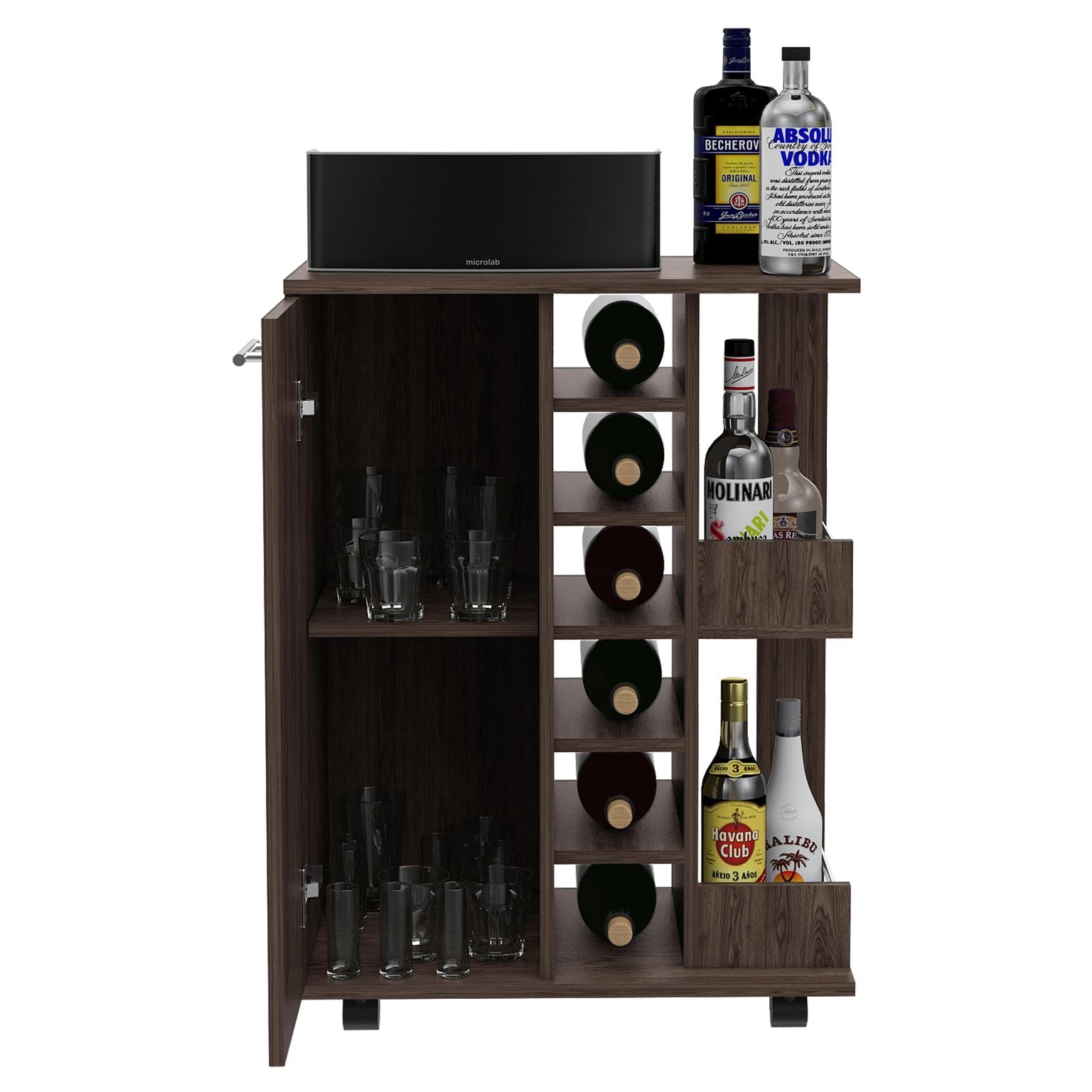 TUHOME Bar Storage Cabinet Cart for Wine and Liquor with Door, Amaretto (Used)