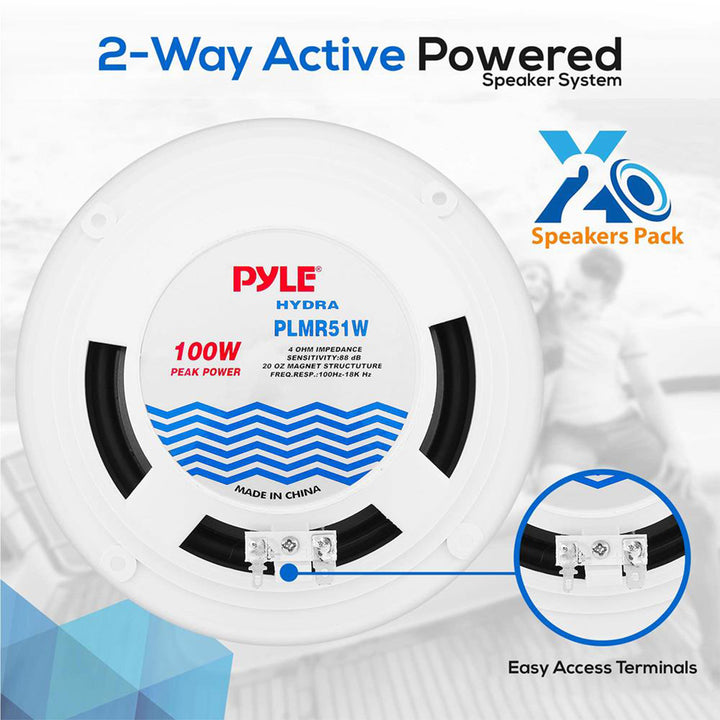Pyle PLMRKT32WT Marine Receiver Stereo System w/ Pair 5.25 Inch Speakers, White - VMInnovations