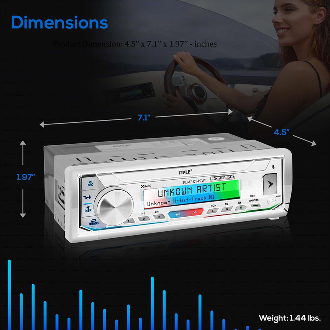 Pyle PLMRKT32WT Marine Receiver Stereo System w/ Pair 5.25 Inch Speakers, White - VMInnovations