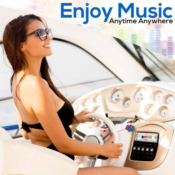Pyle PLMRKT32WT Marine Receiver Stereo System w/ Pair 5.25 Inch Speakers, White - VMInnovations
