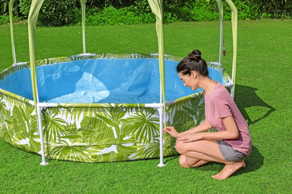H2OGO! Kids Splash-in-Shade Round Above Ground Pool with Canopy Sunshade, Green