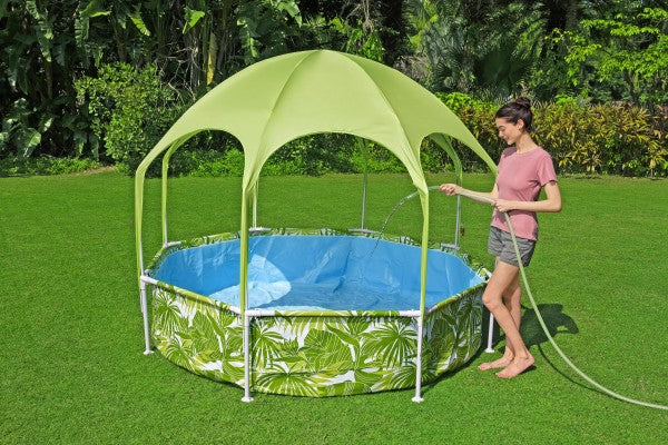 H2OGO! Kids Splash-in-Shade Round Above Ground Pool with Canopy Sunshade, Green