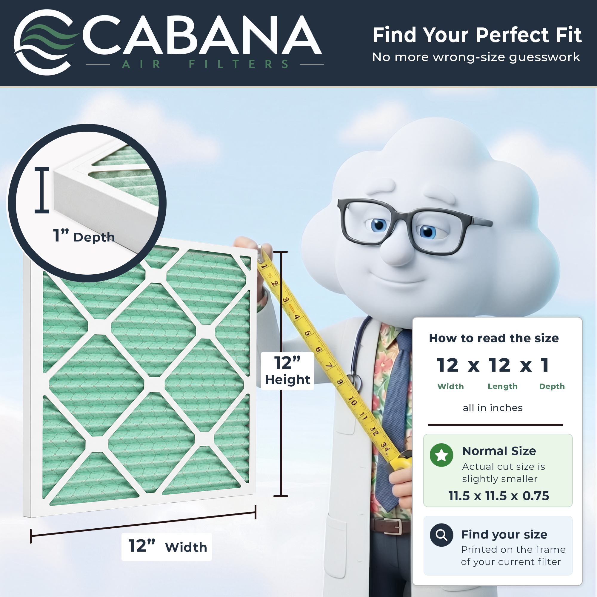 Cabana Air Filters 6 Pack HVAC Furnace Air Filters, MERV 13, 12 x 12 x 1, White - VMInnovations