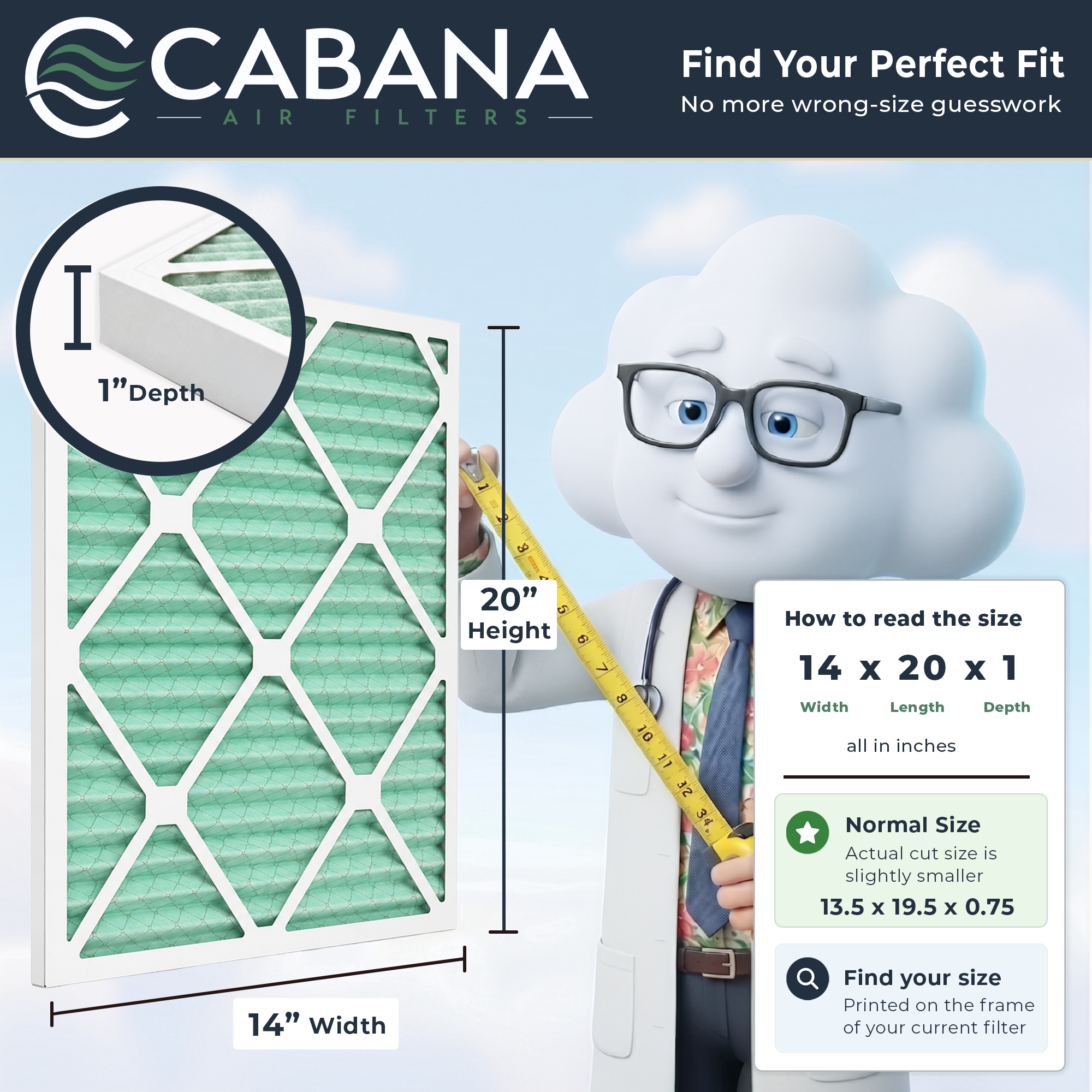 Cabana Air Filters 6 Pack HVAC Furnace Air Filters, MERV 13, 14 x 20 x 1, White