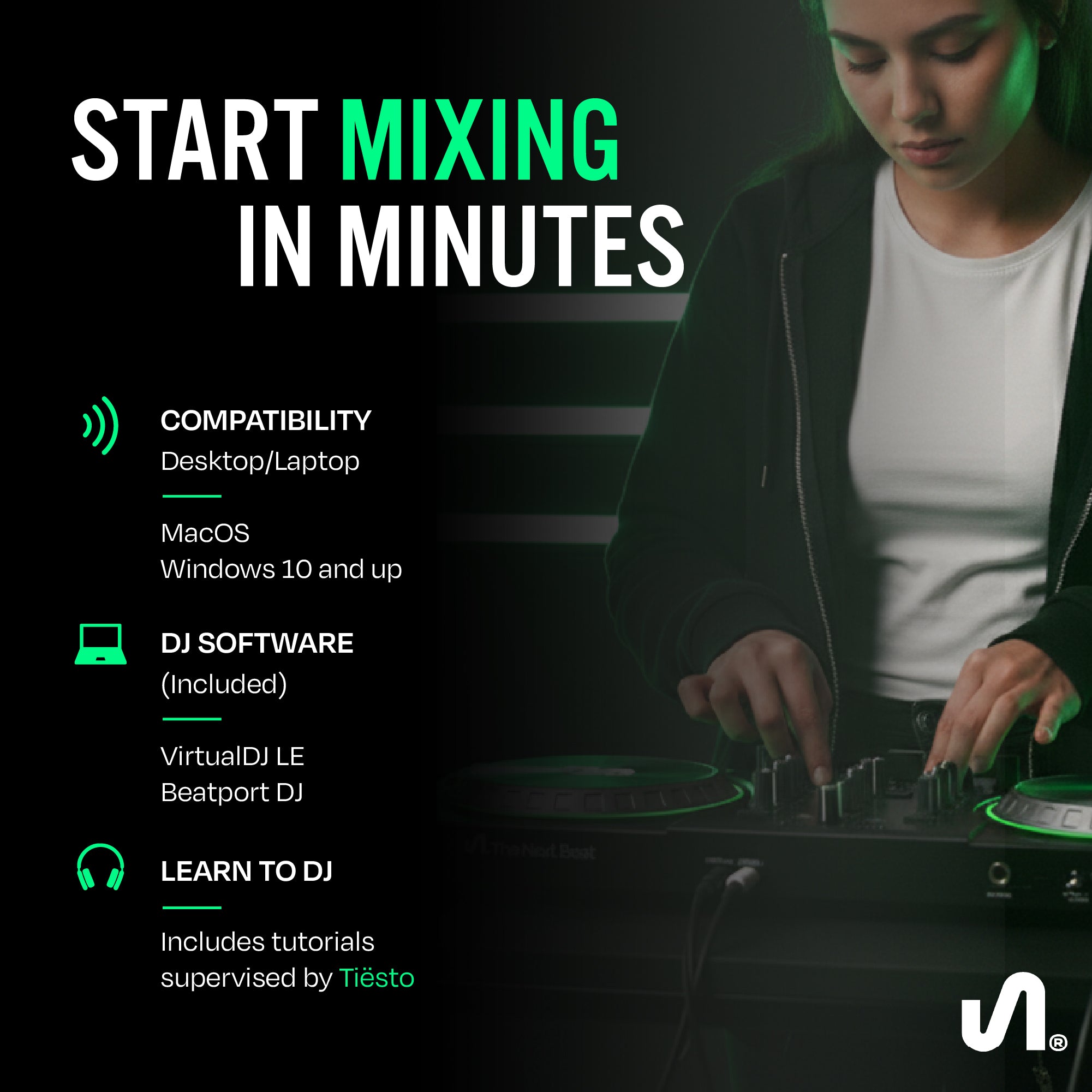 The Next Beat by Tiesto DJ Controller, DJ Control Deck w/Audio Mixer (Open Box)