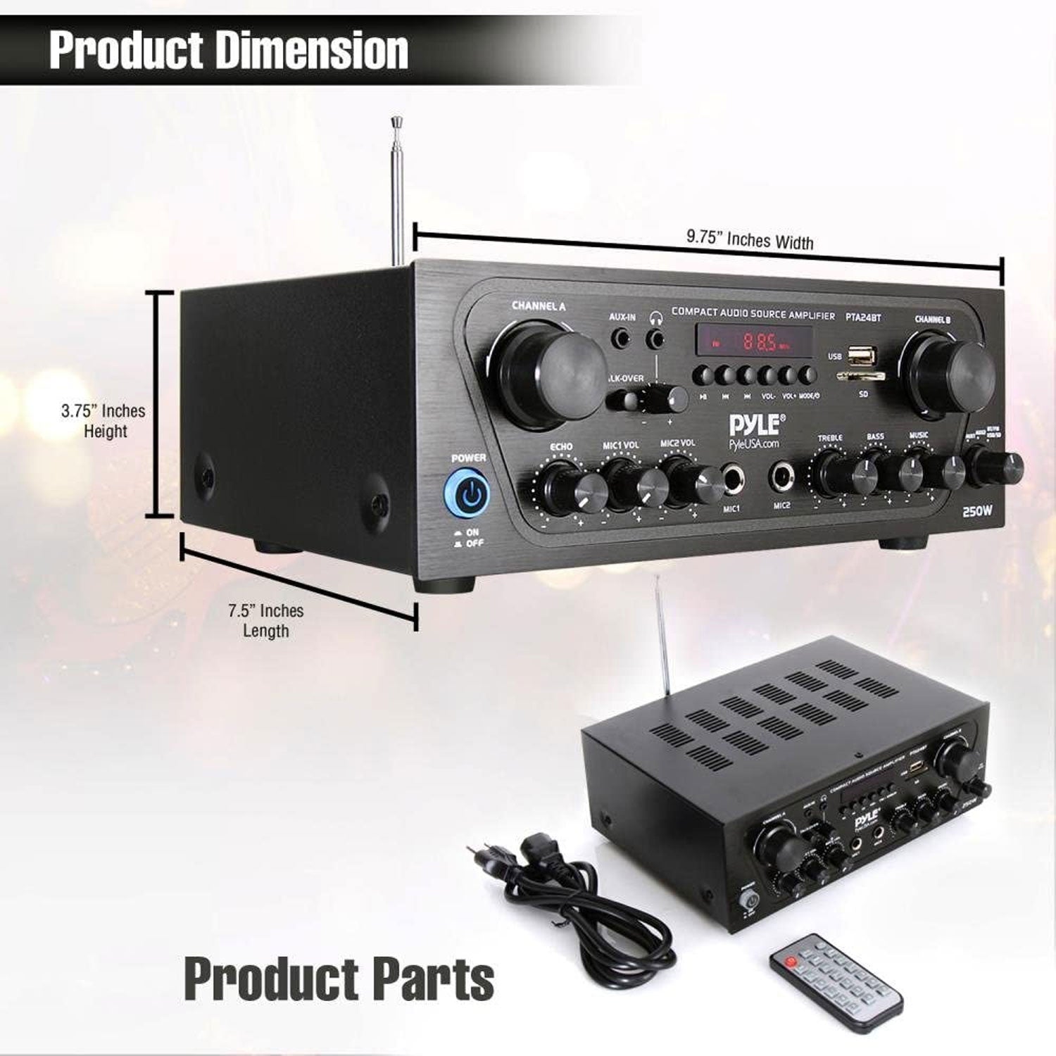 Pyle PTA24BT Bluetooth Home Audio 250W 2 Channel Amp Stereo Receiver (4 Pack) - VMInnovations