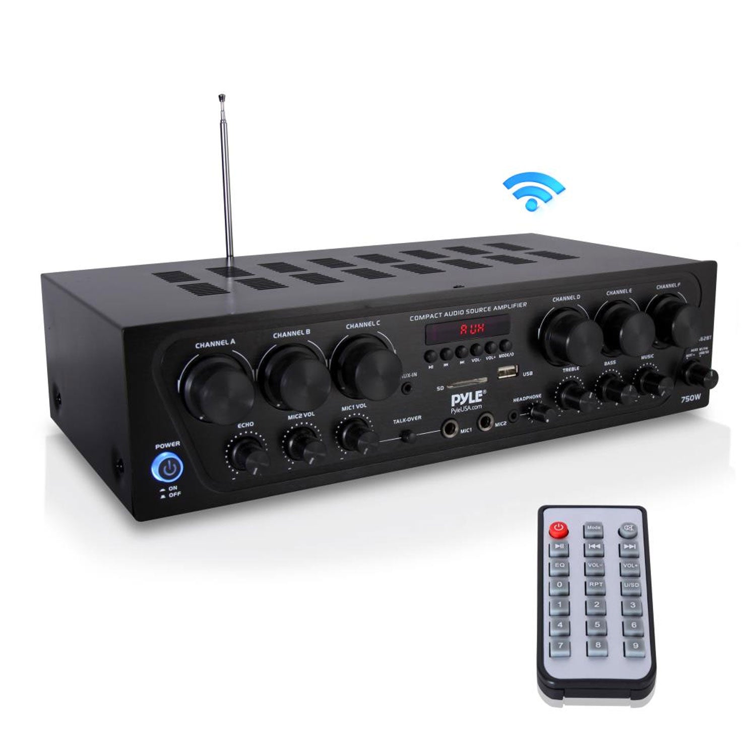 Pyle Bluetooth Home Audio 750 Watt 6 Channel Amplifier Stereo Receiver (2 Pack)