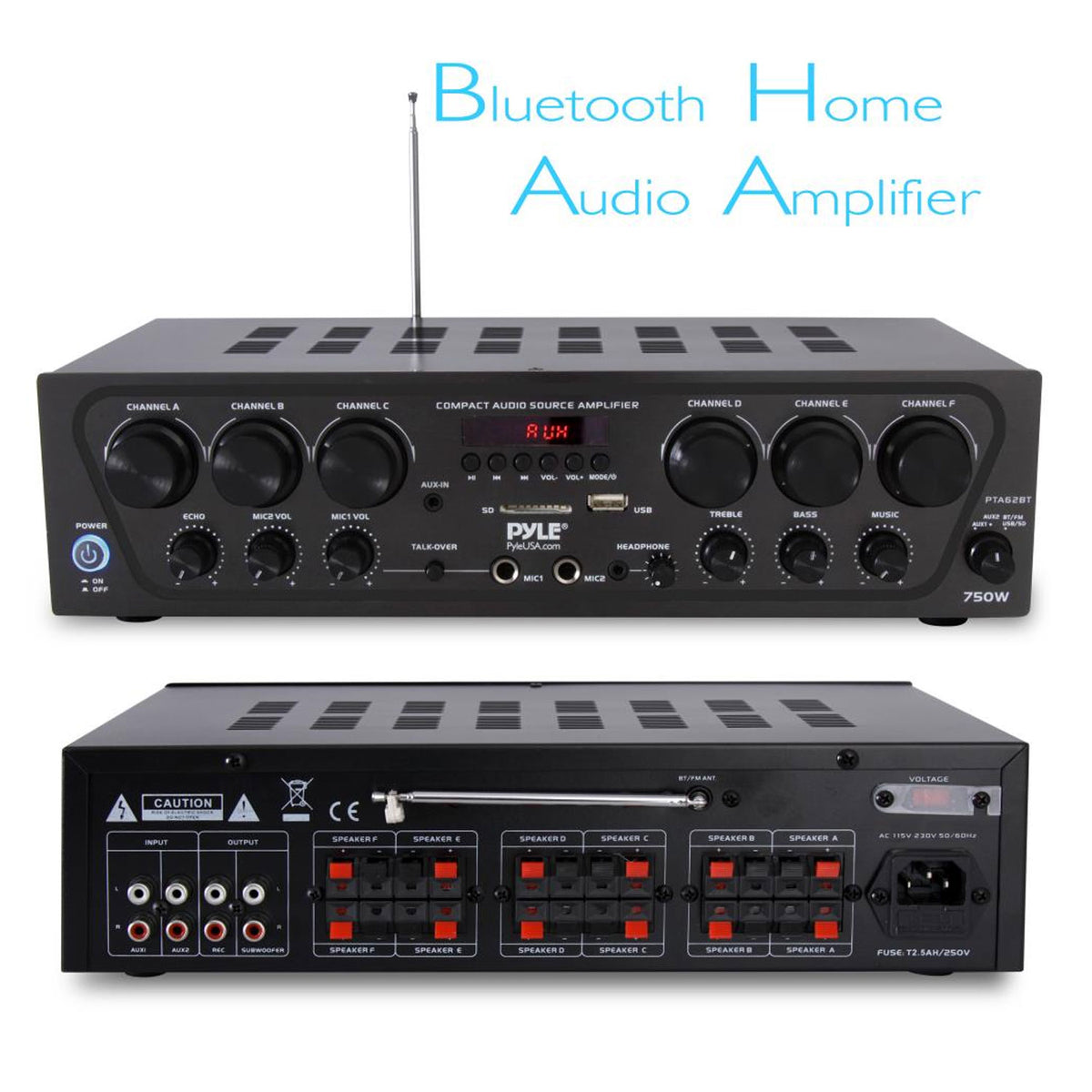 Pyle Bluetooth Home Audio 750 Watt 6 Channel Amplifier Stereo Receiver (4 Pack)
