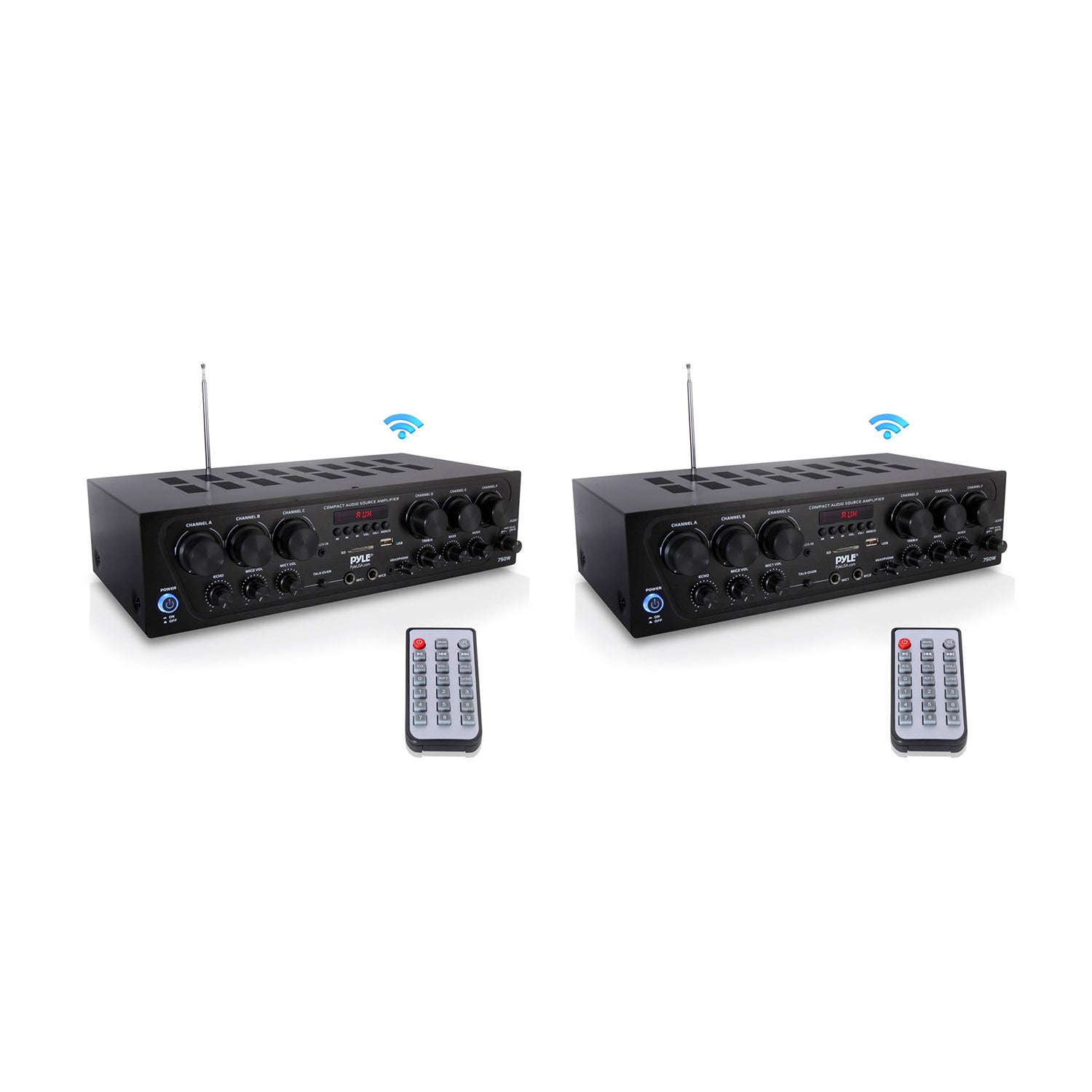 Pyle Bluetooth Home Audio 750 Watt 6 Channel Amplifier Stereo Receiver (2 Pack)