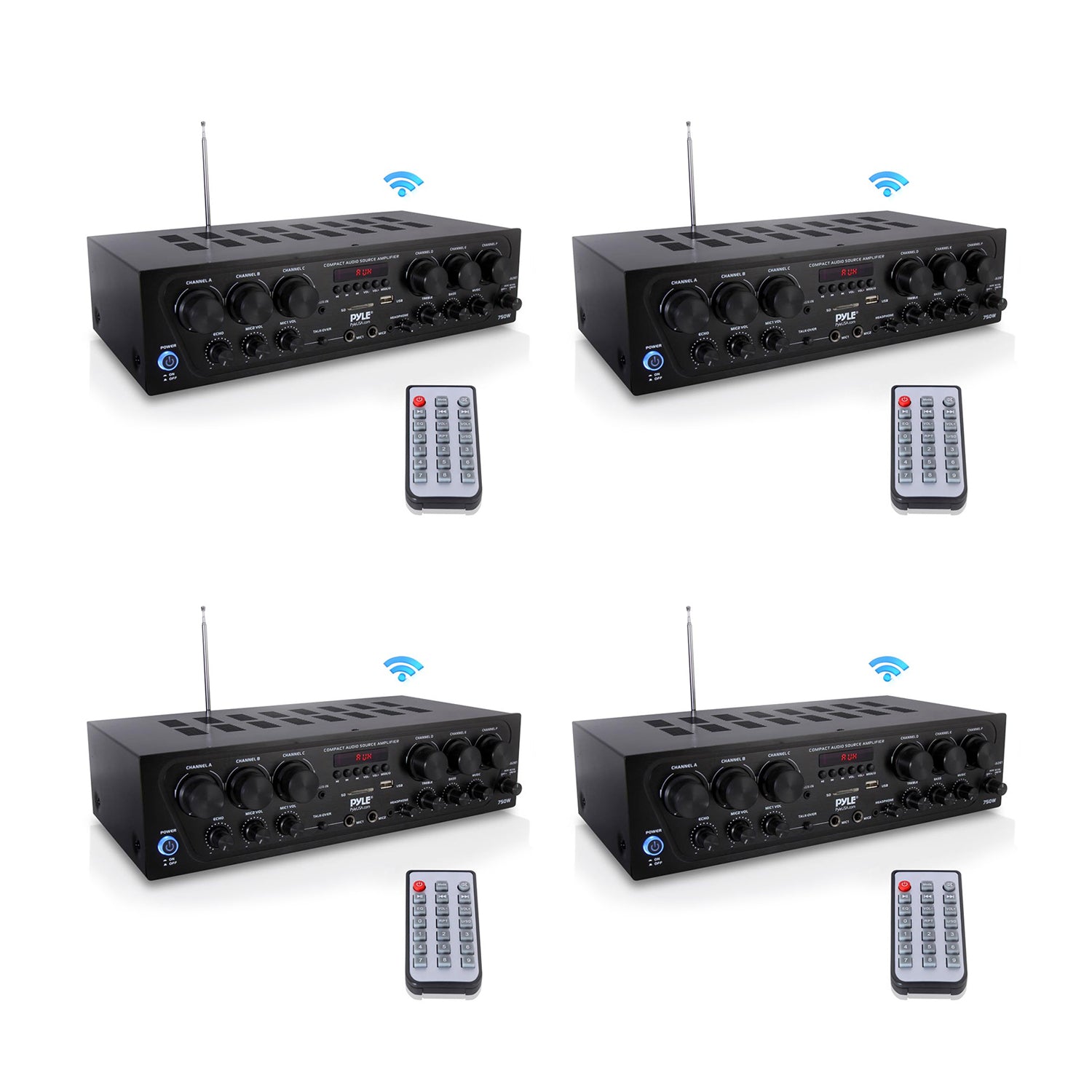 Pyle Bluetooth Home Audio 750 Watt 6 Channel Amplifier Stereo Receiver (4 Pack)