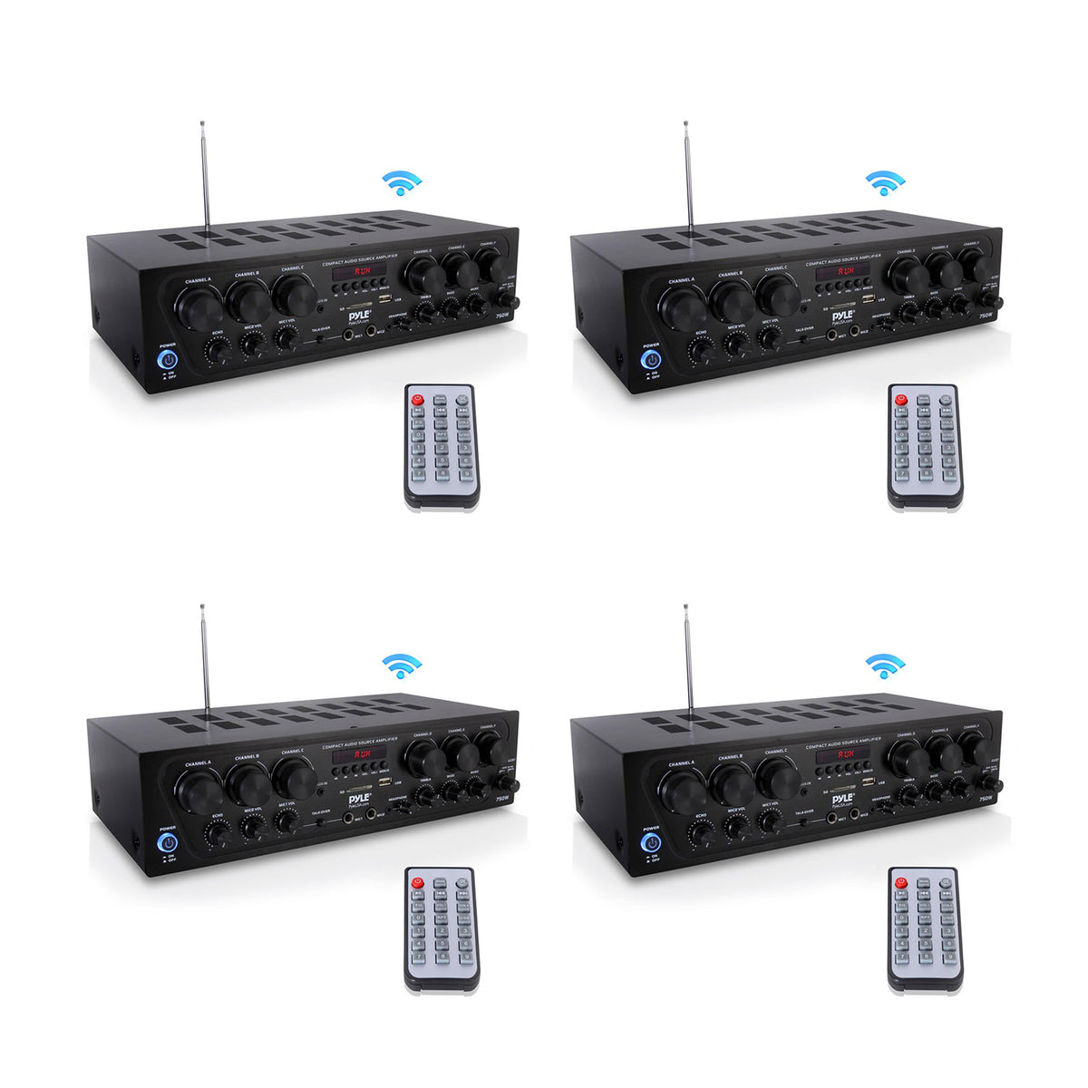 Pyle Bluetooth Home Audio 750 Watt 6 Channel Amplifier Stereo Receiver (4 Pack)