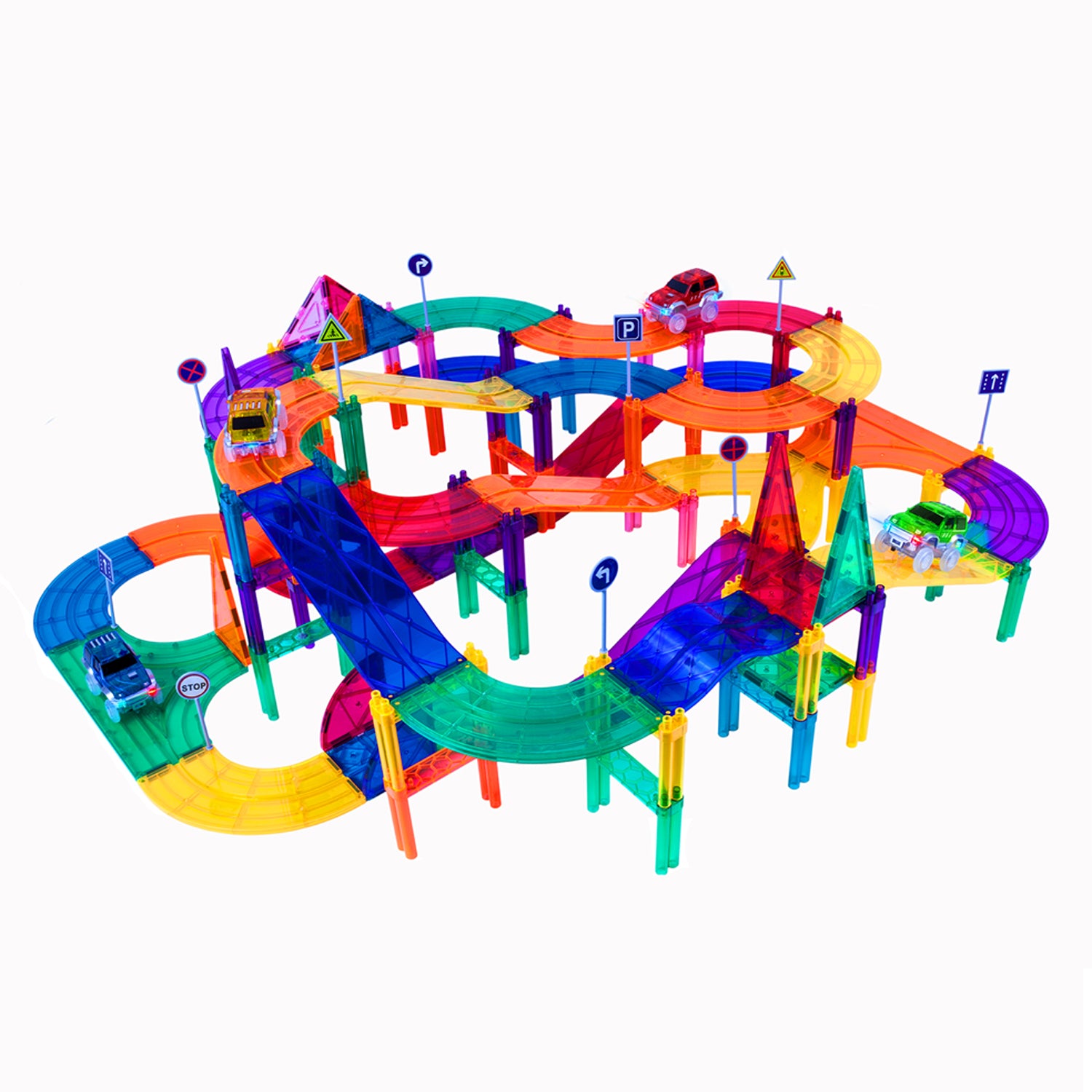 Picasso Tiles 150 pc Magnetic Kids Toy Kit Race Track Set w/ 4 Cars (Open Box) - VMInnovations
