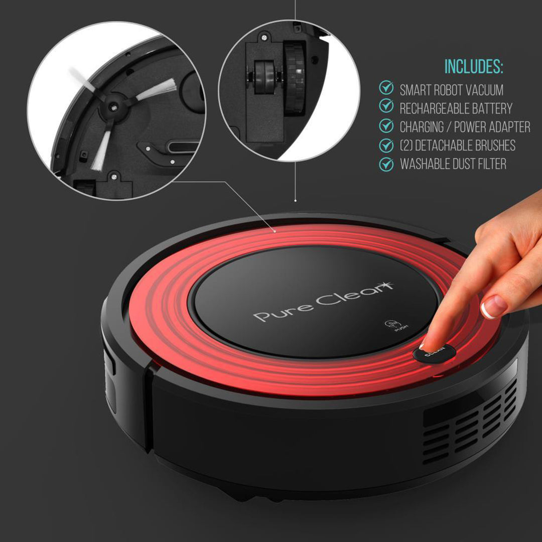 PureClean Automatic Programmable Robot Vacuum Home Cleaning System, Red (Used) - VMInnovations