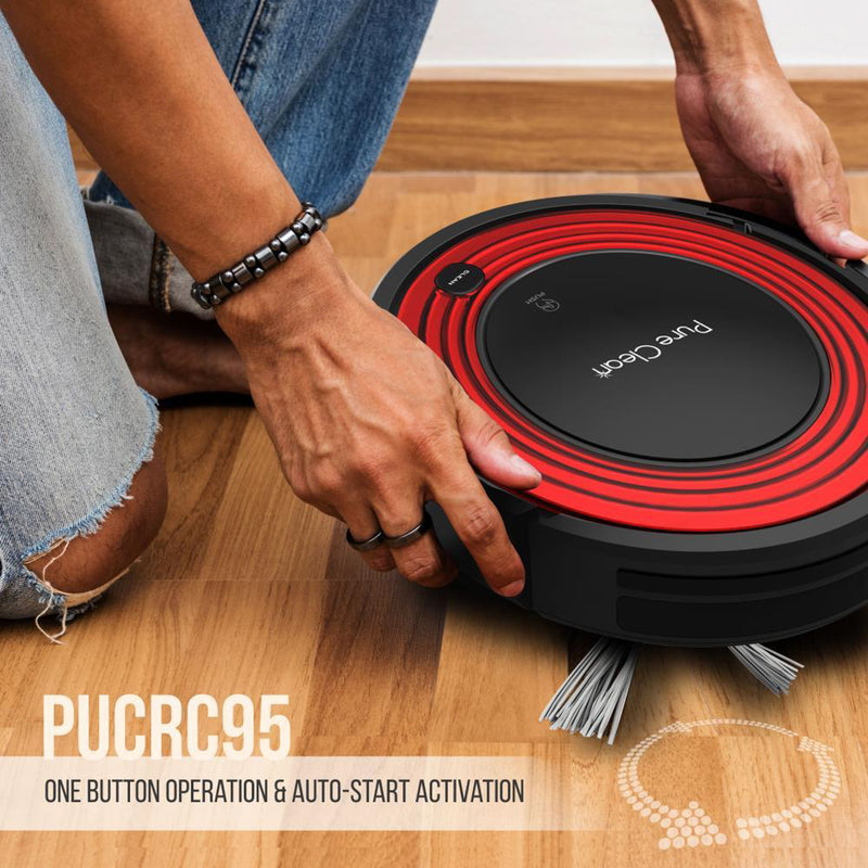 PureClean PUCRC95 Programmable Robot Vacuum Home Cleaning System, Red (4 Pack)