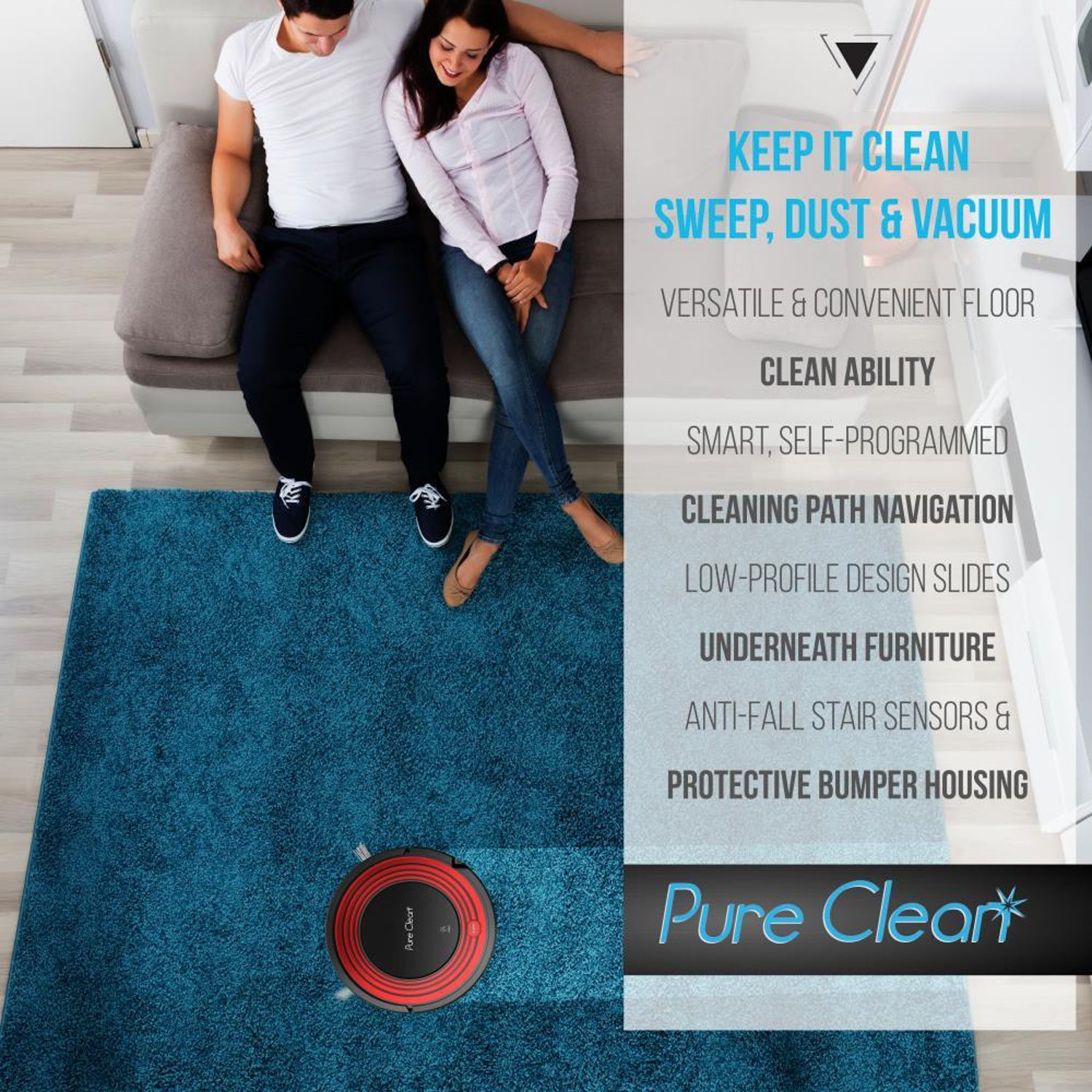 PureClean Automatic Programmable Robot Vacuum Home Cleaning System, Red (Used) - VMInnovations