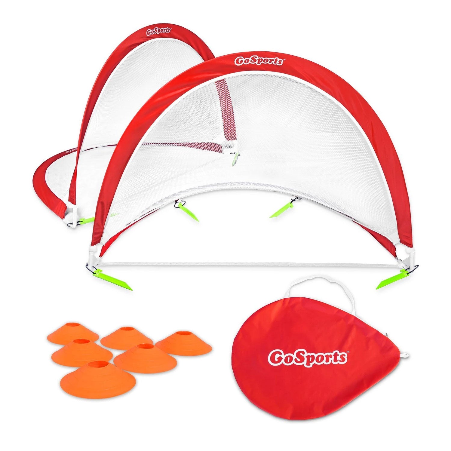 GoSports Portable Pop Up 4 foot Soccer Goals with Set of 2 Nets, Cones and Case