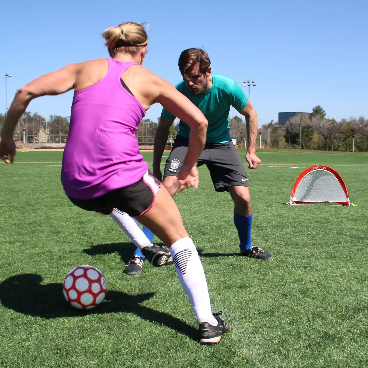 GoSports Portable Pop Up 4 foot Soccer Goals with Set of 2 Nets, Cones and Case