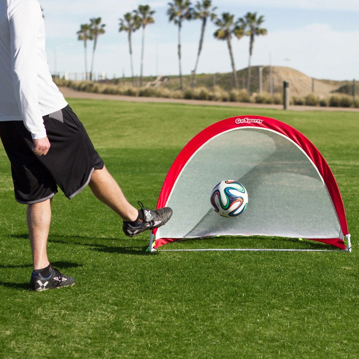 GoSports Portable Pop Up 4 foot Soccer Goals with Set of 2 Nets, Cones and Case