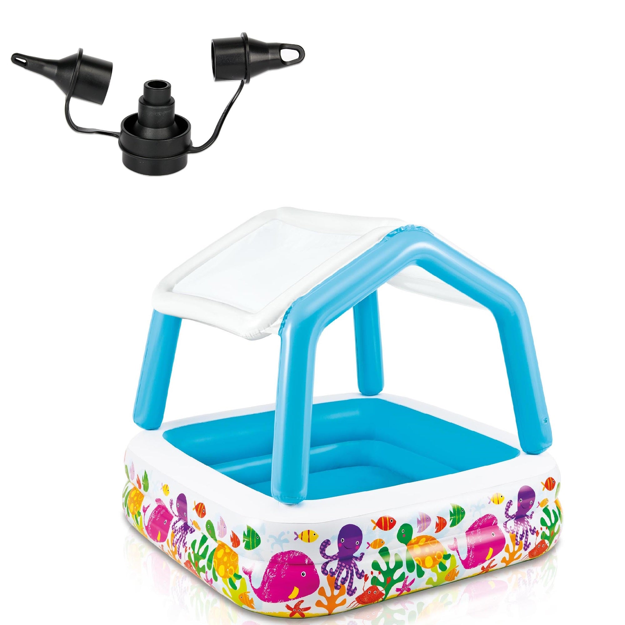 Intex 120V Electric Air Pump & Intex Inflatable Ocean Scene Sun Shade Kids Pool