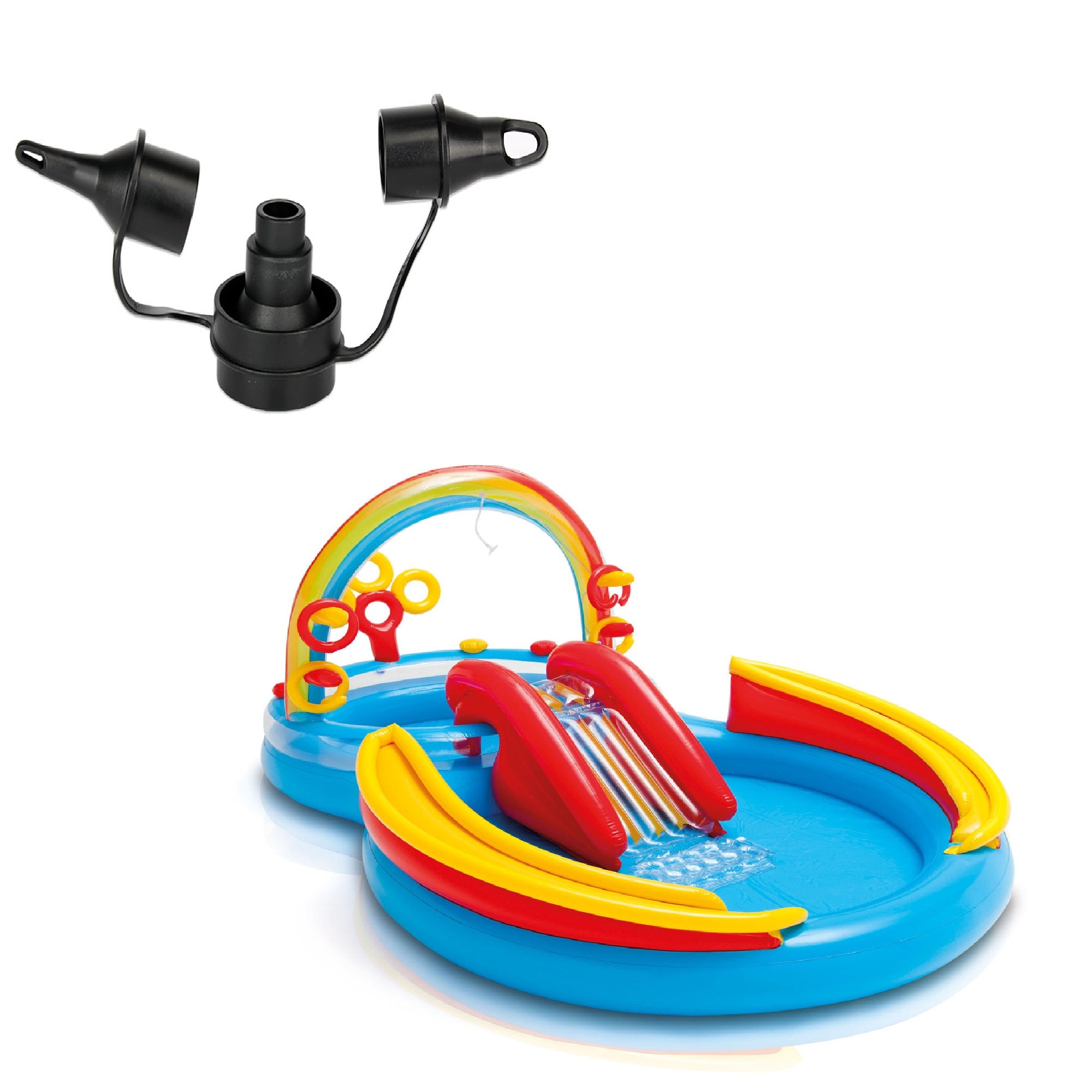 Intex 120V Quick Fill AC Electric Air Pump & Intex Rainbow Ring Kiddie Pool - VMInnovations