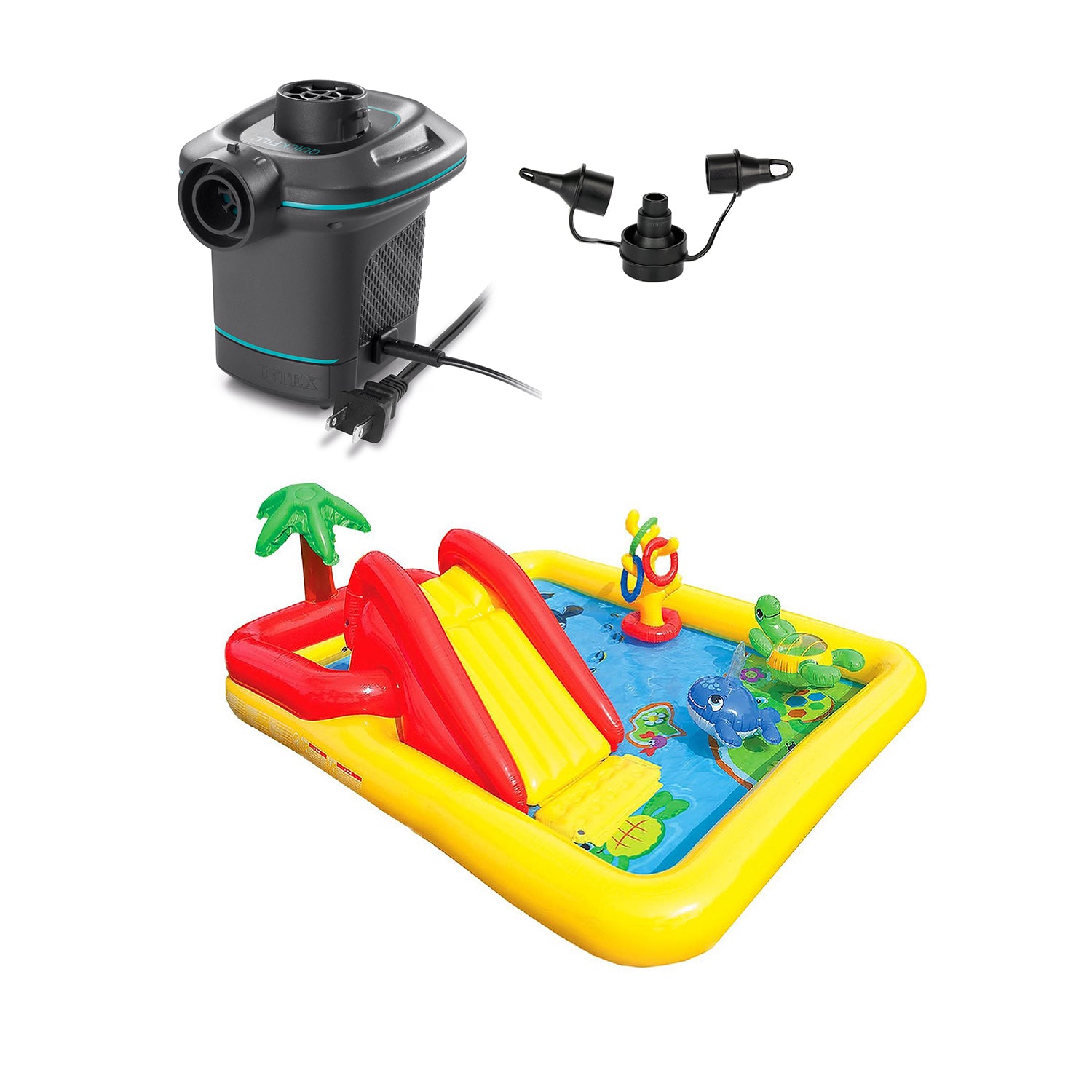 Intex 120V Quick Fill AC Electric AirPump & Intex Inflatable Ocean Play Kid Pool - VMInnovations