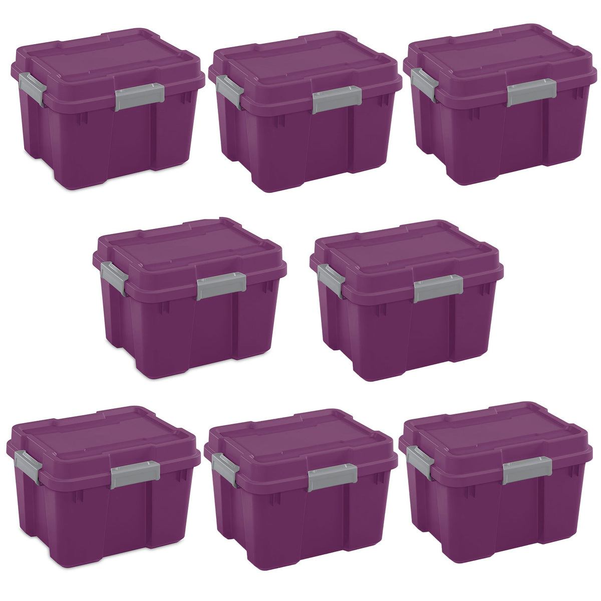 Sterilite 20 Gal Gasket Tote Storage Container Box w/ Lid, Purple/Gray (8 Pack)