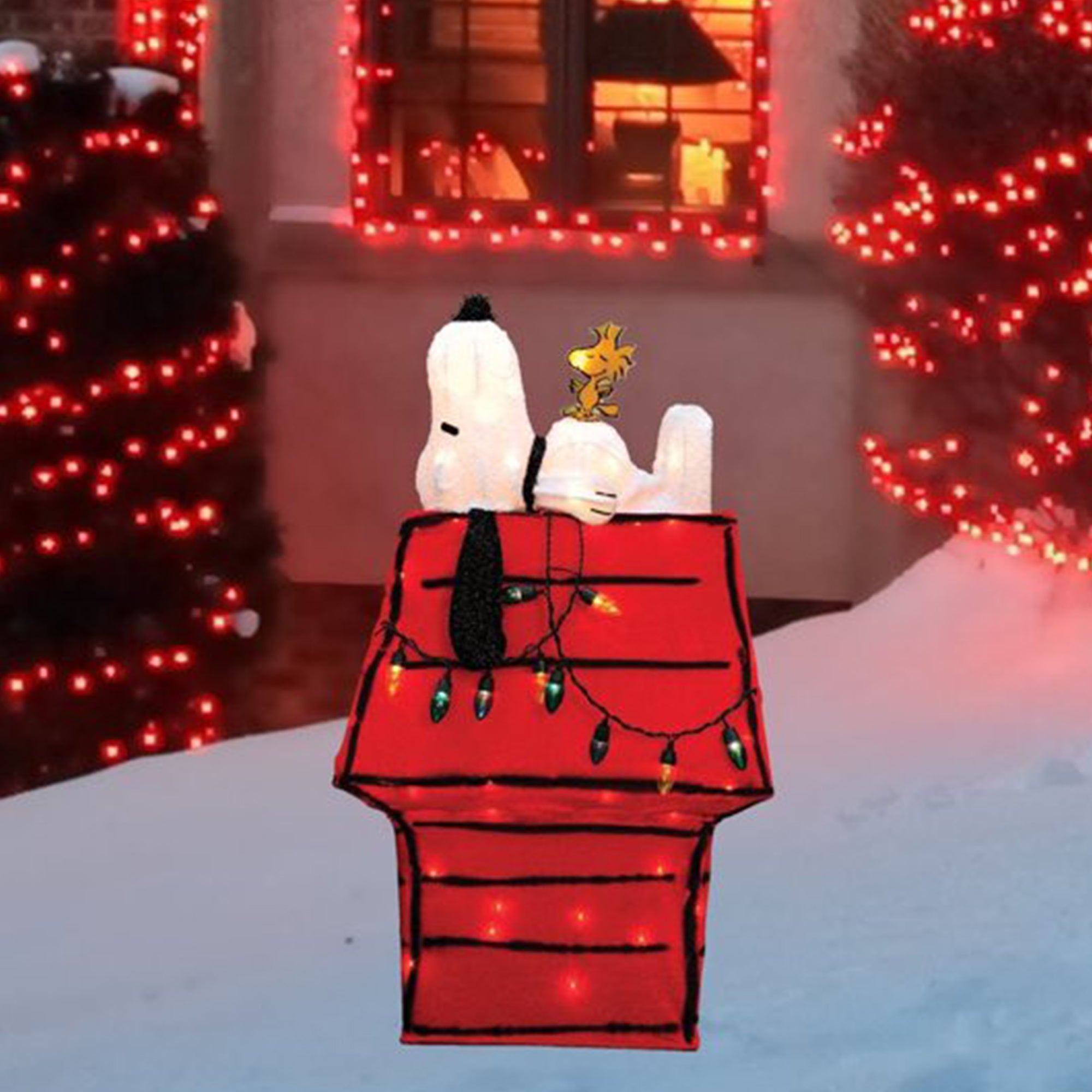ProductWorks Peanuts 32" Snoopy & Woodstock Doghouse Prelit Christmas Yard - VMInnovations