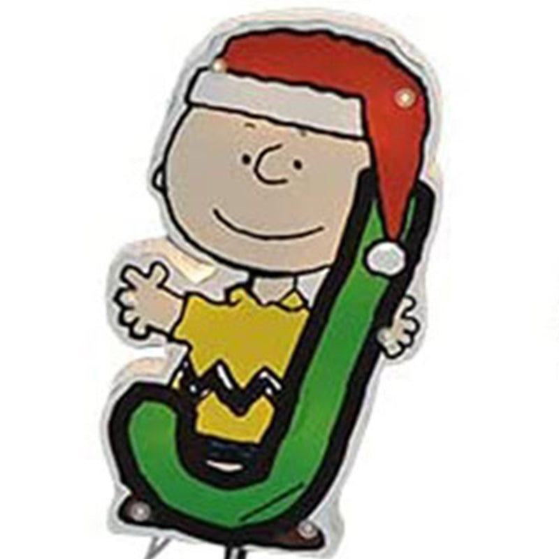 ProductWorks 8in Peanuts Pre Lit Joy Christmas Pathway Markers Yard Lawn Décor